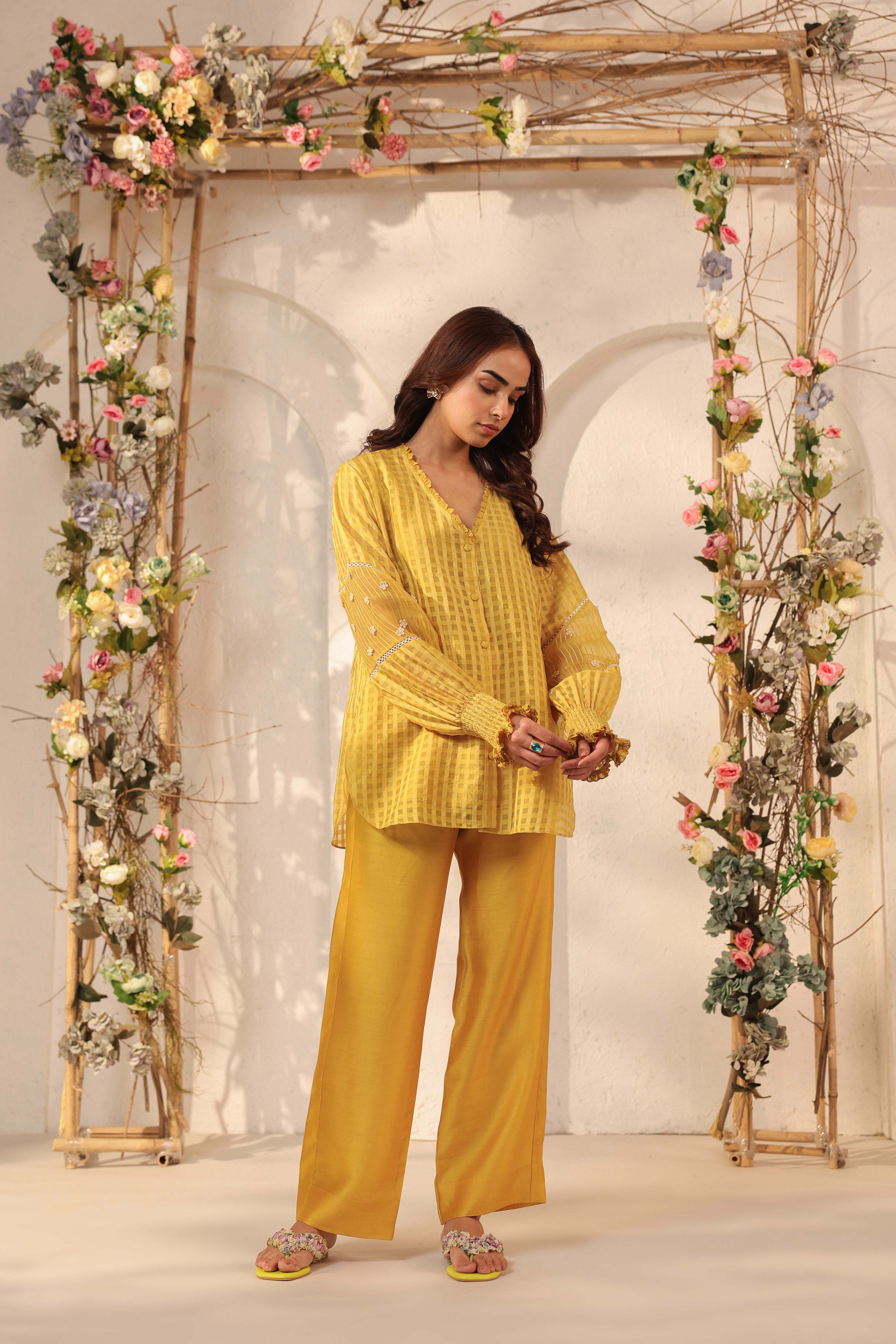 Vaayu Yellow V Neck Co ord Set