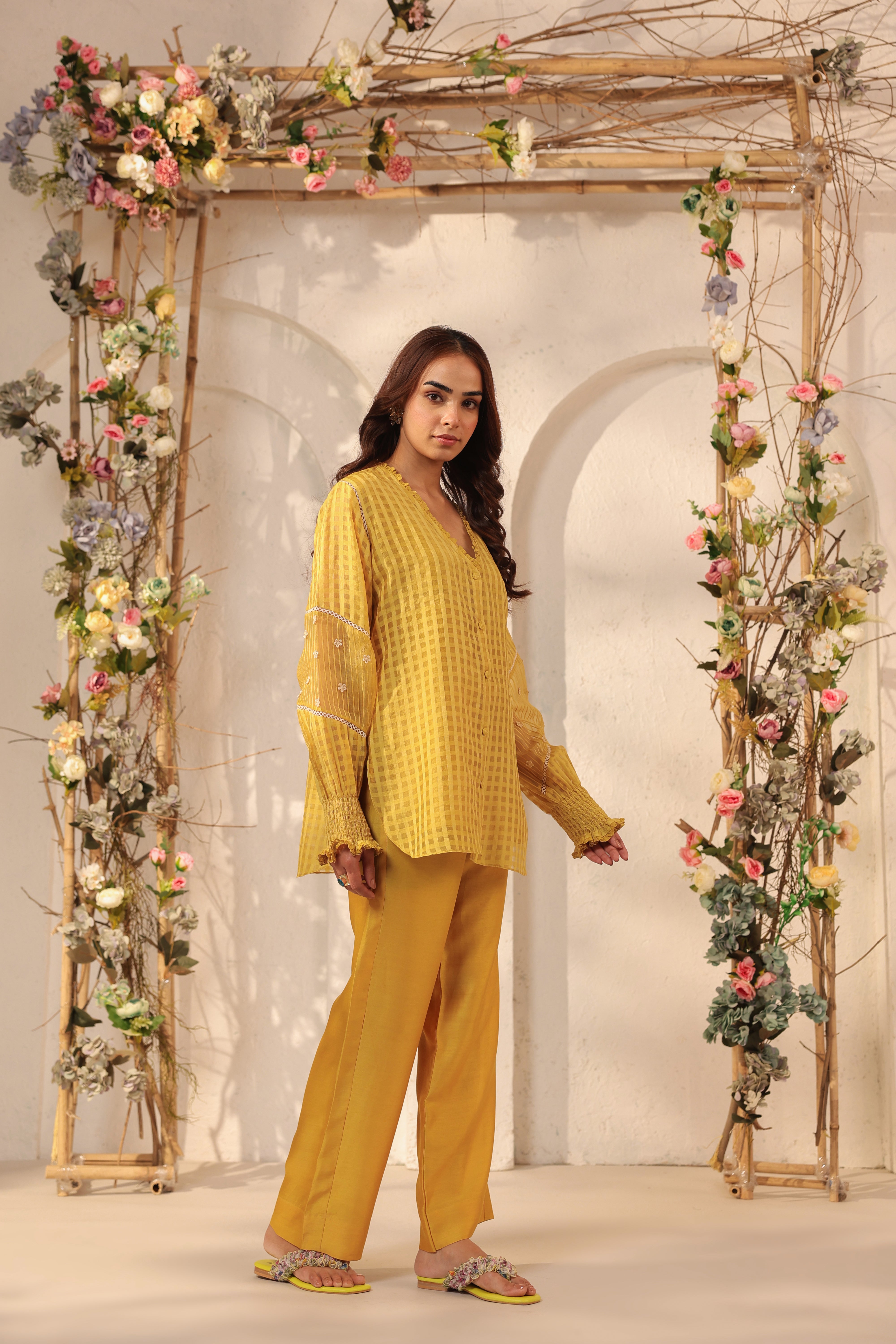 Vaayu Yellow V Neck Co ord Set