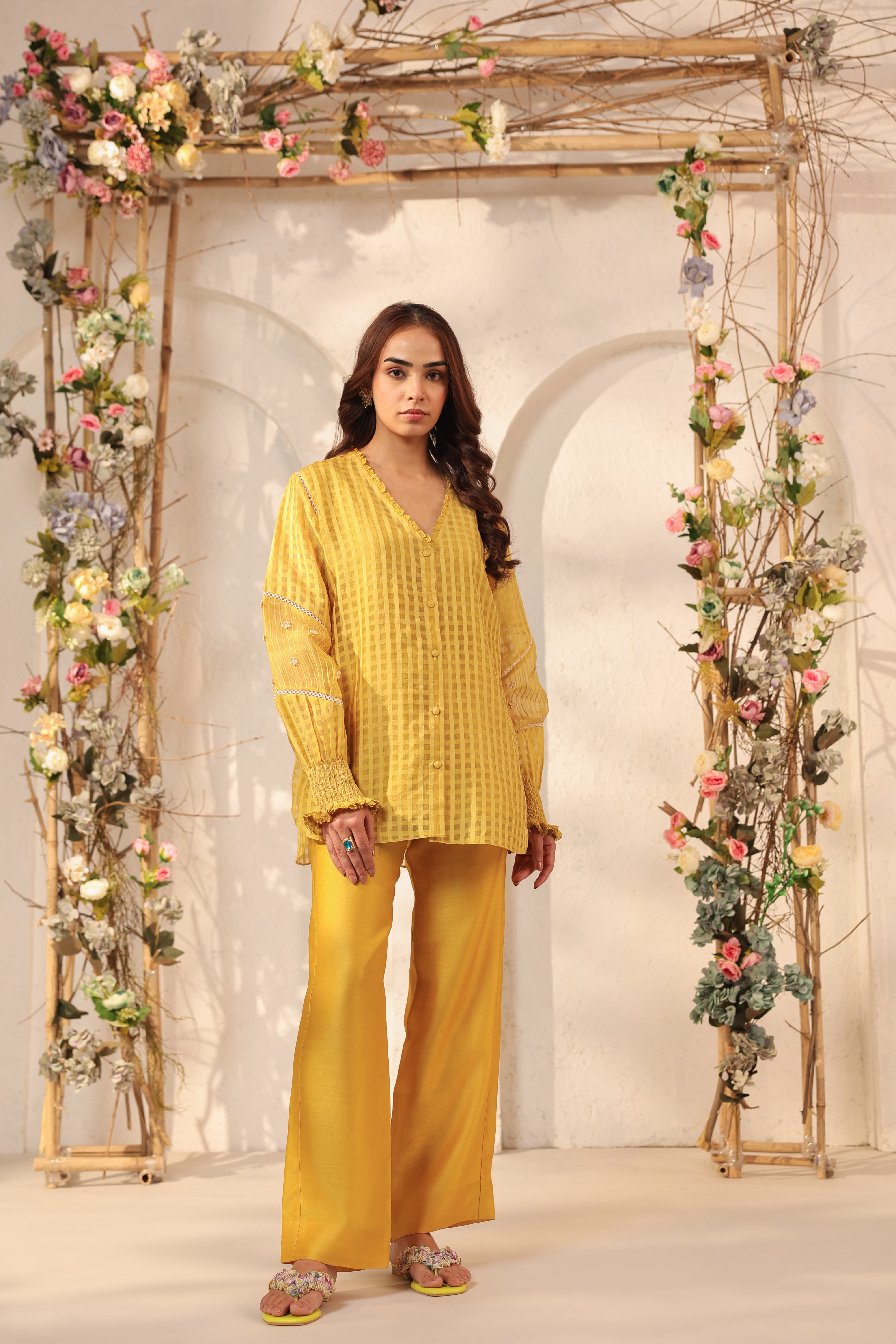 Vaayu Yellow V Neck Co ord Set