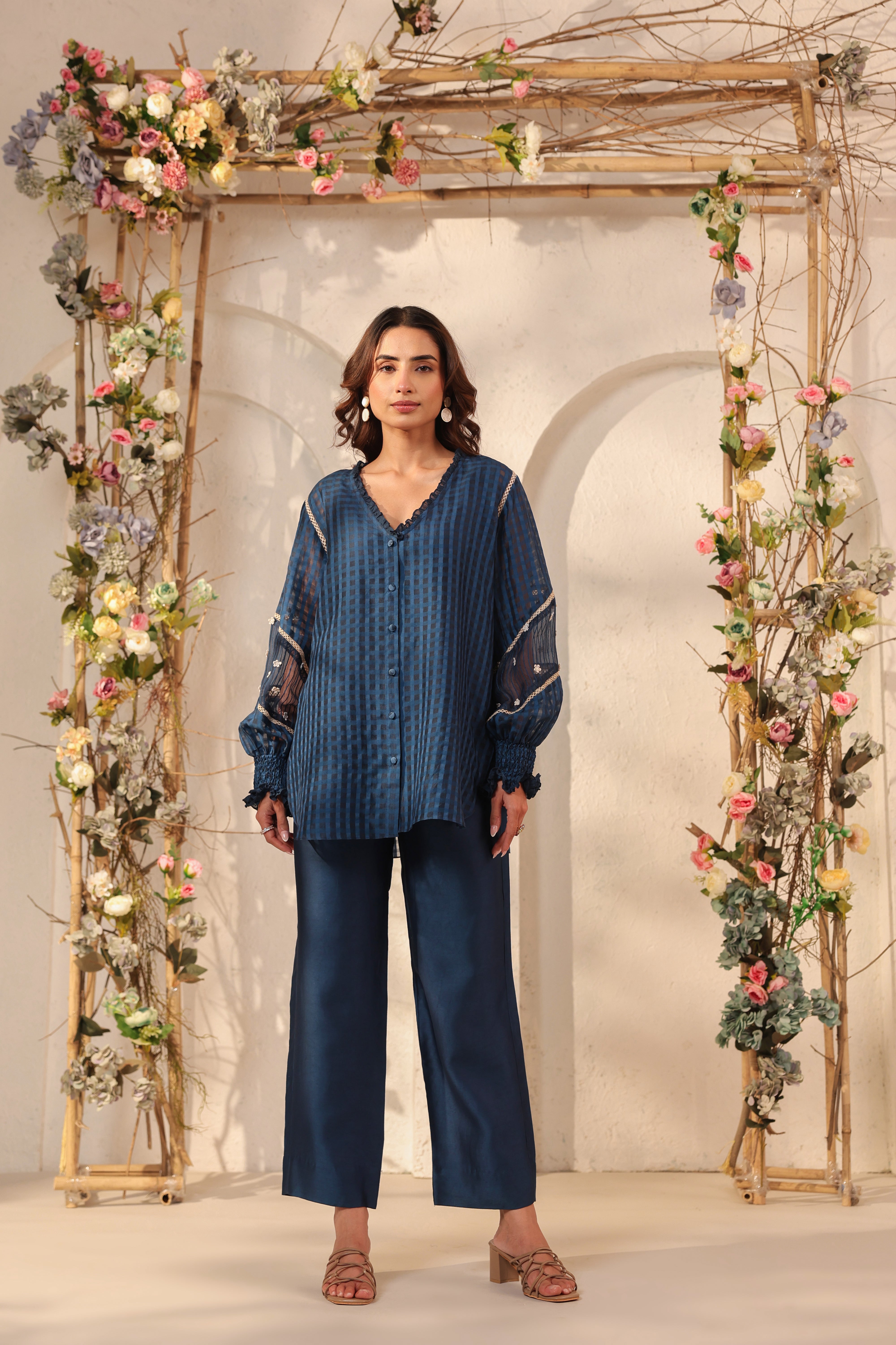 Vaayu Dark Blue V Neck Co ord Set