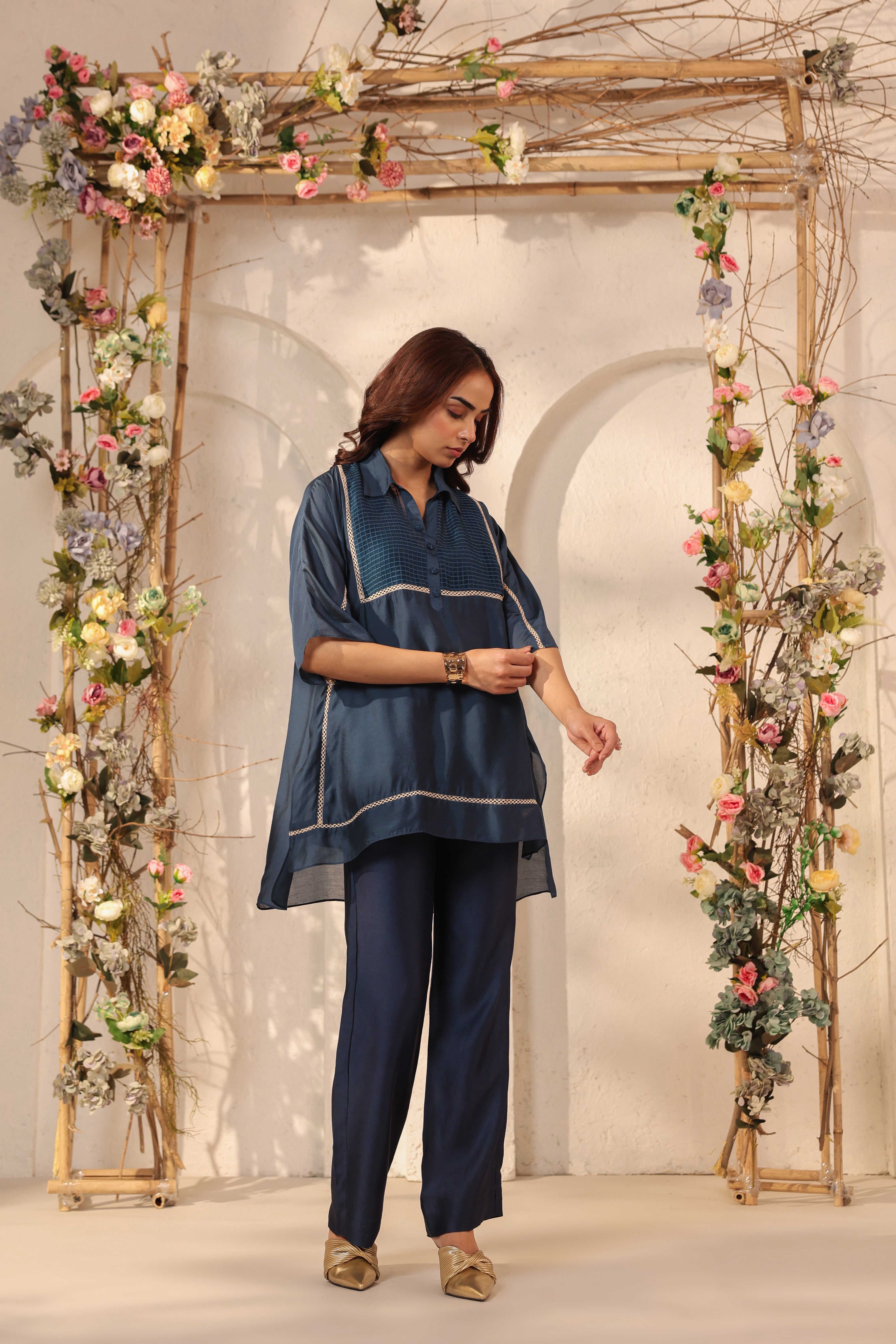 Vaayu Dark Blue Collar Co-ord Set