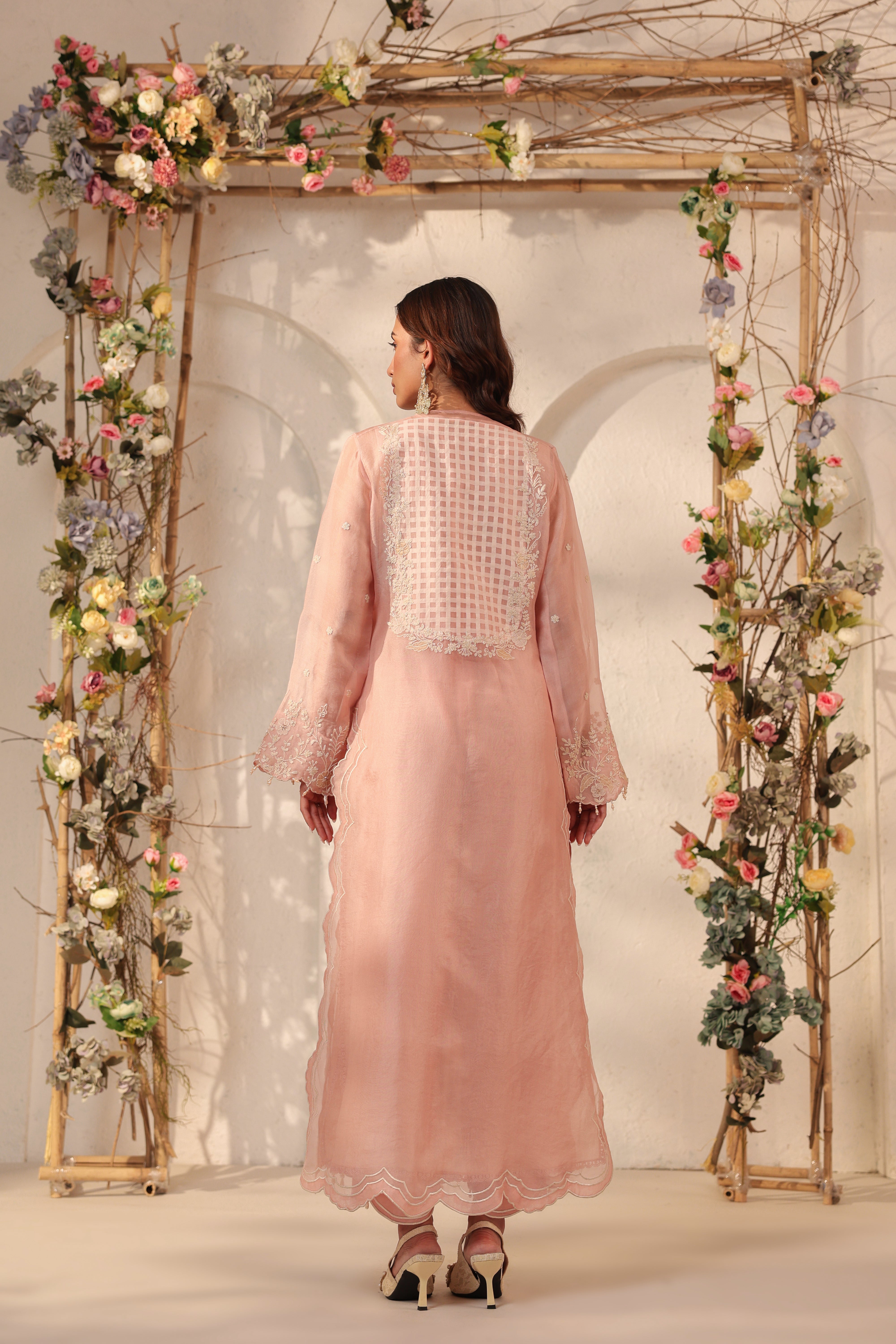 Vaayu Light Pink Heavy Jaal Scallop Kurta Set
