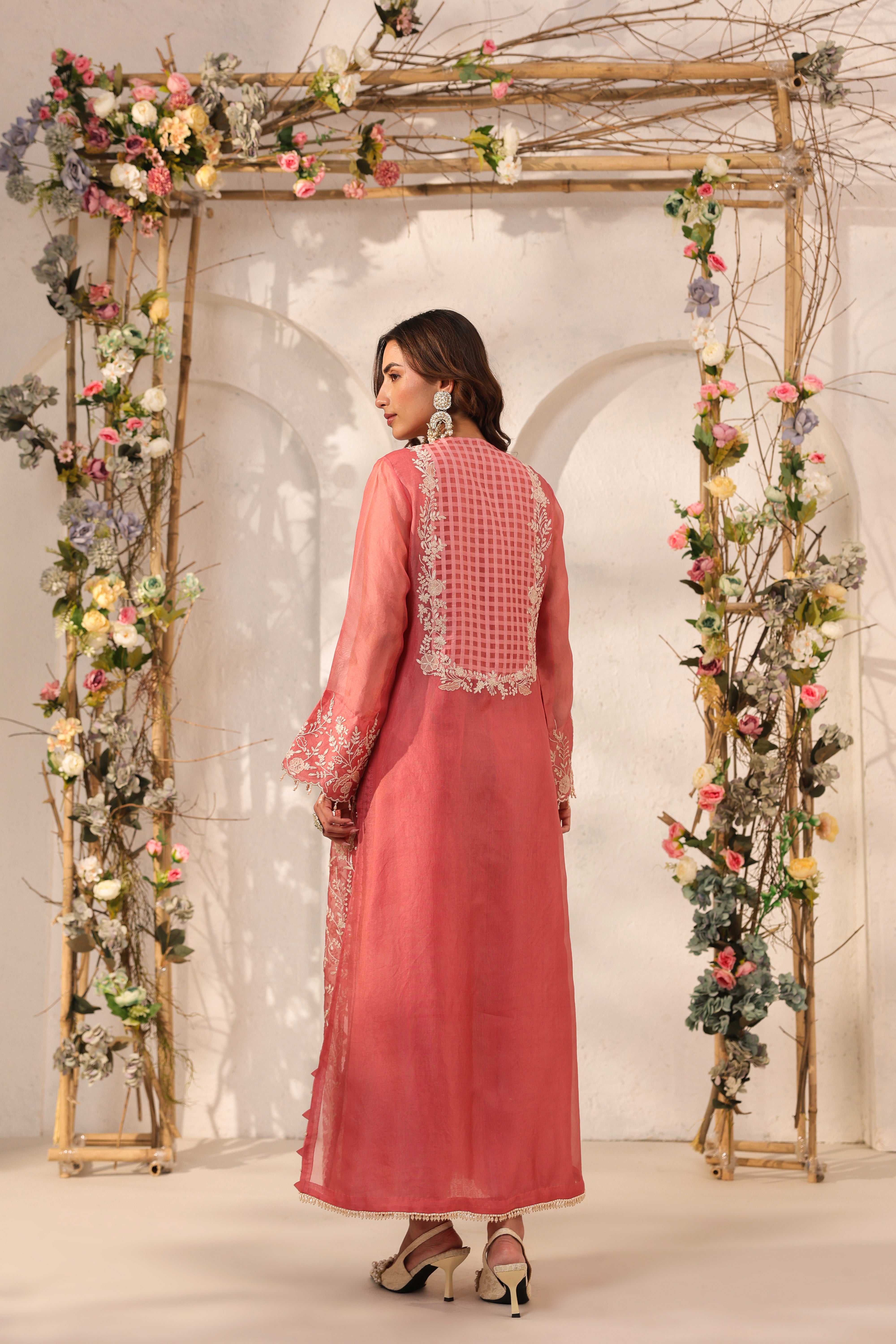 Vaayu Pink Heavy Jaal Kurta Set