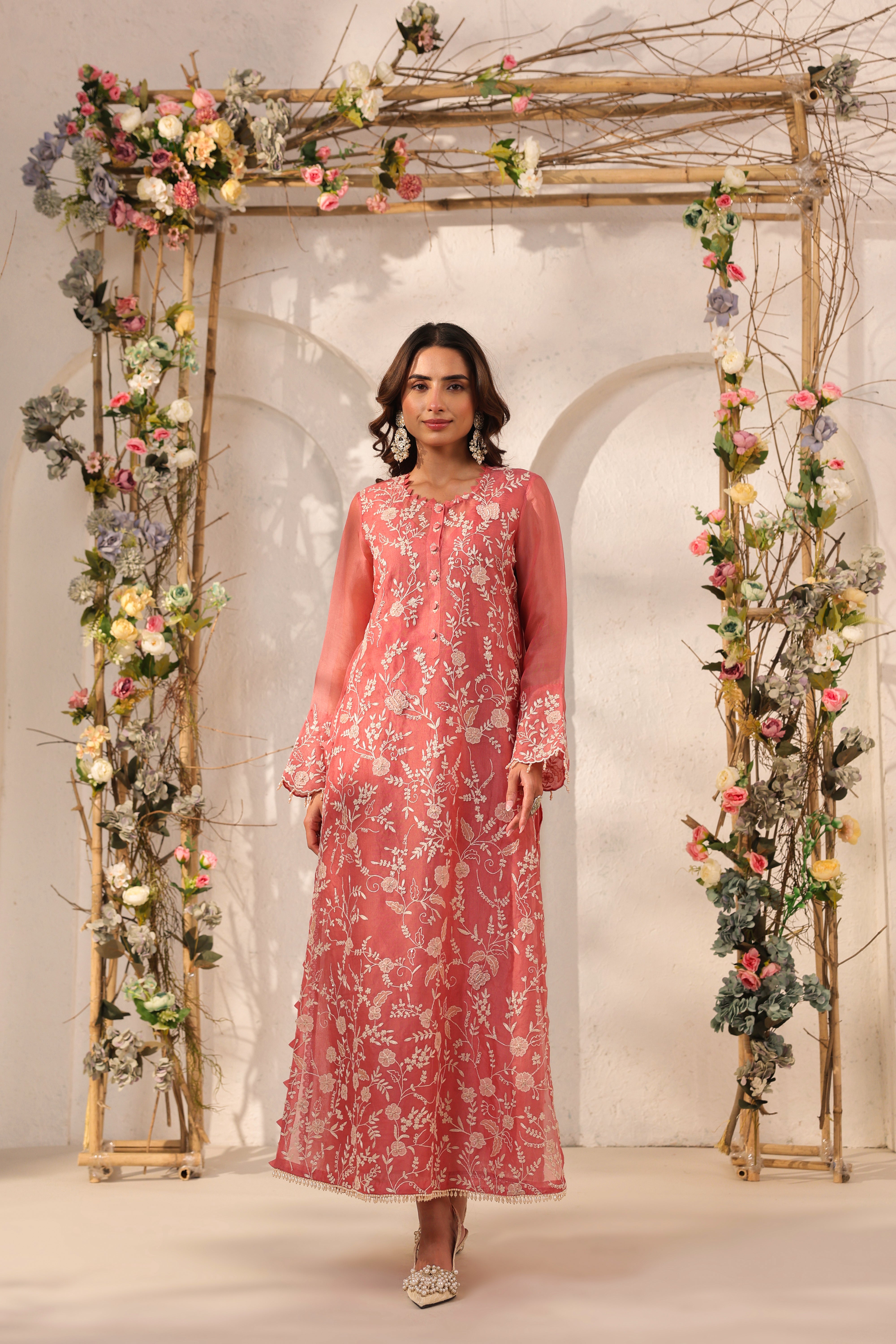 Vaayu Pink Heavy Jaal Kurta Set