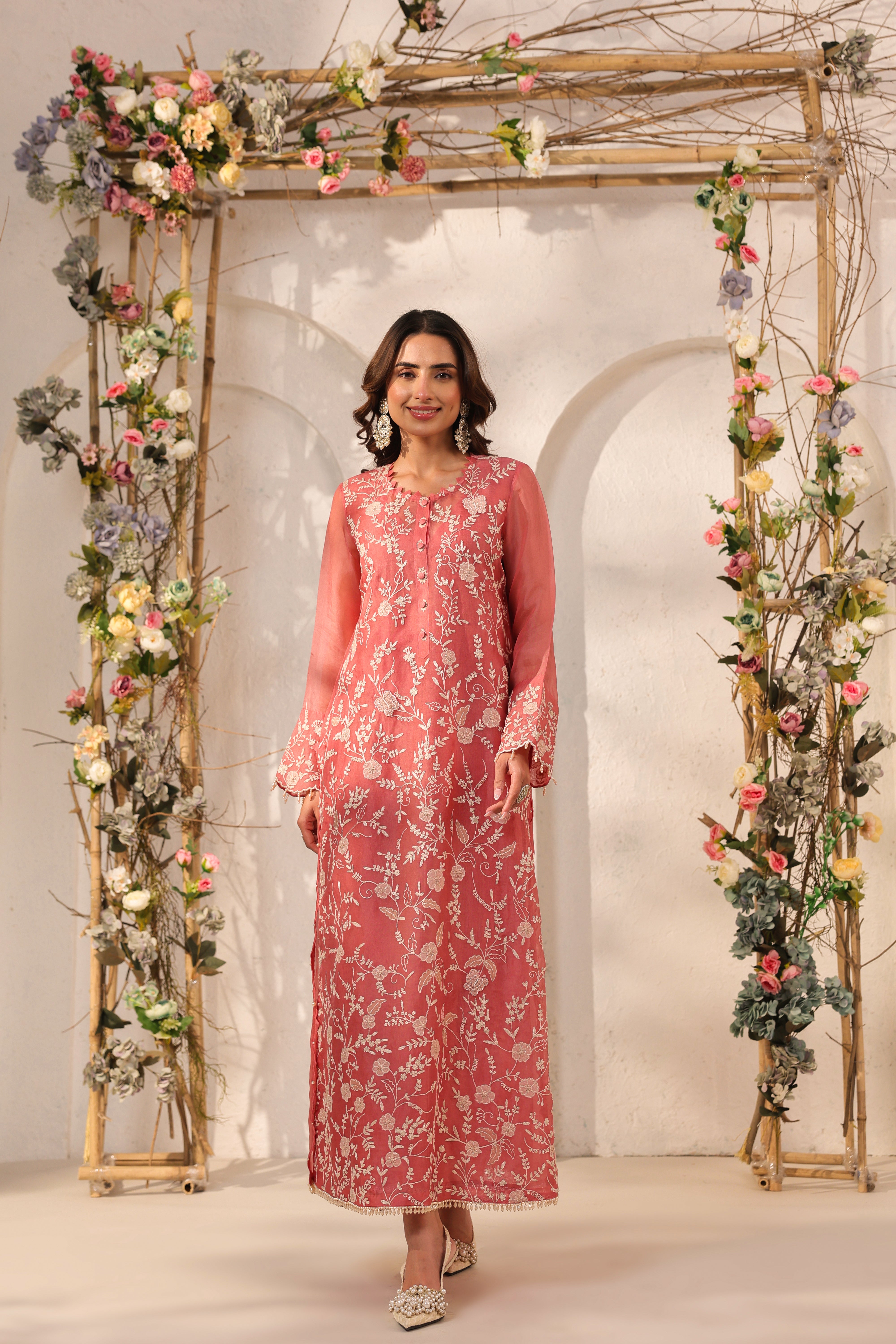 Vaayu Pink Heavy Jaal Kurta Set