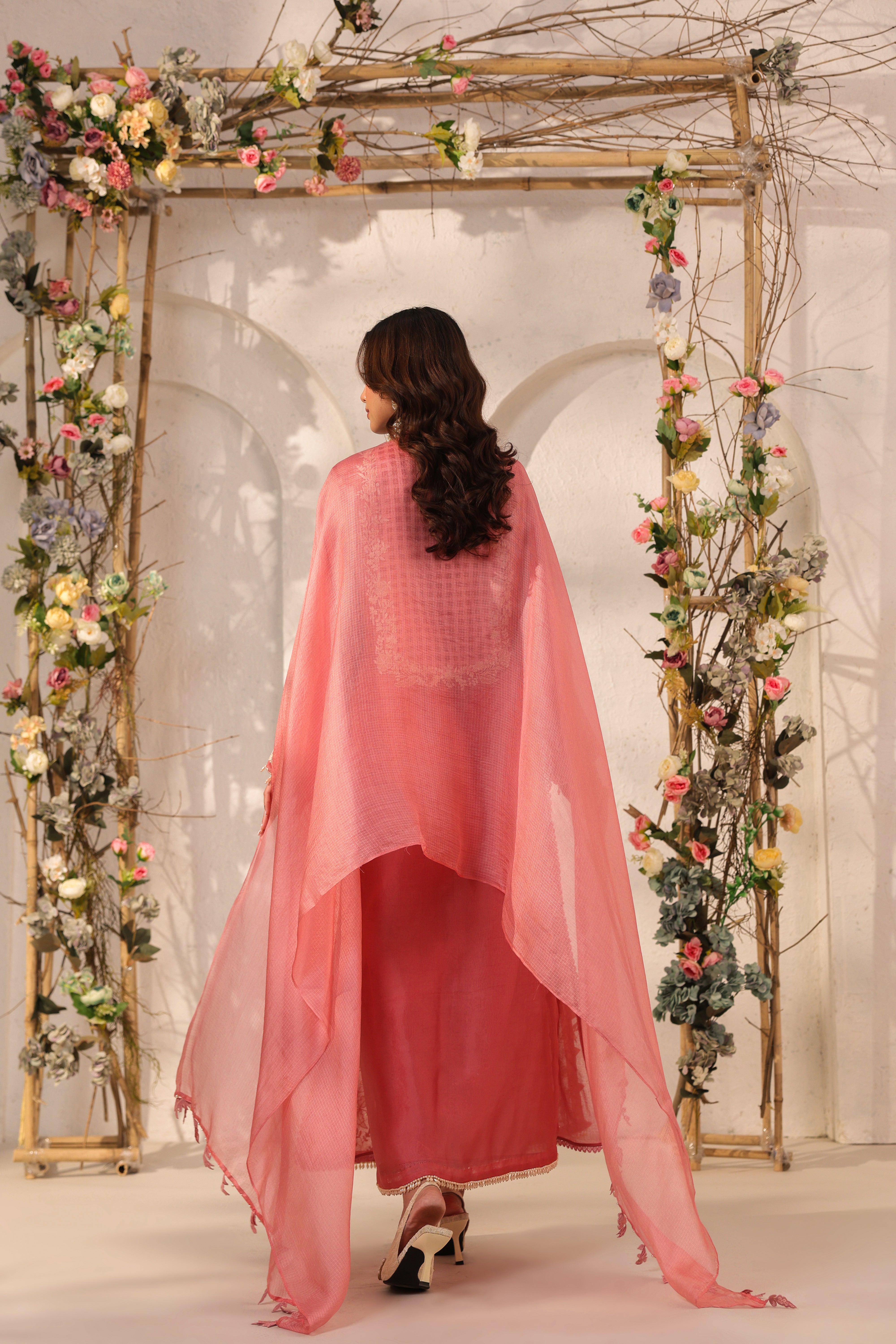 Vaayu Pink Heavy Jaal Kurta Set