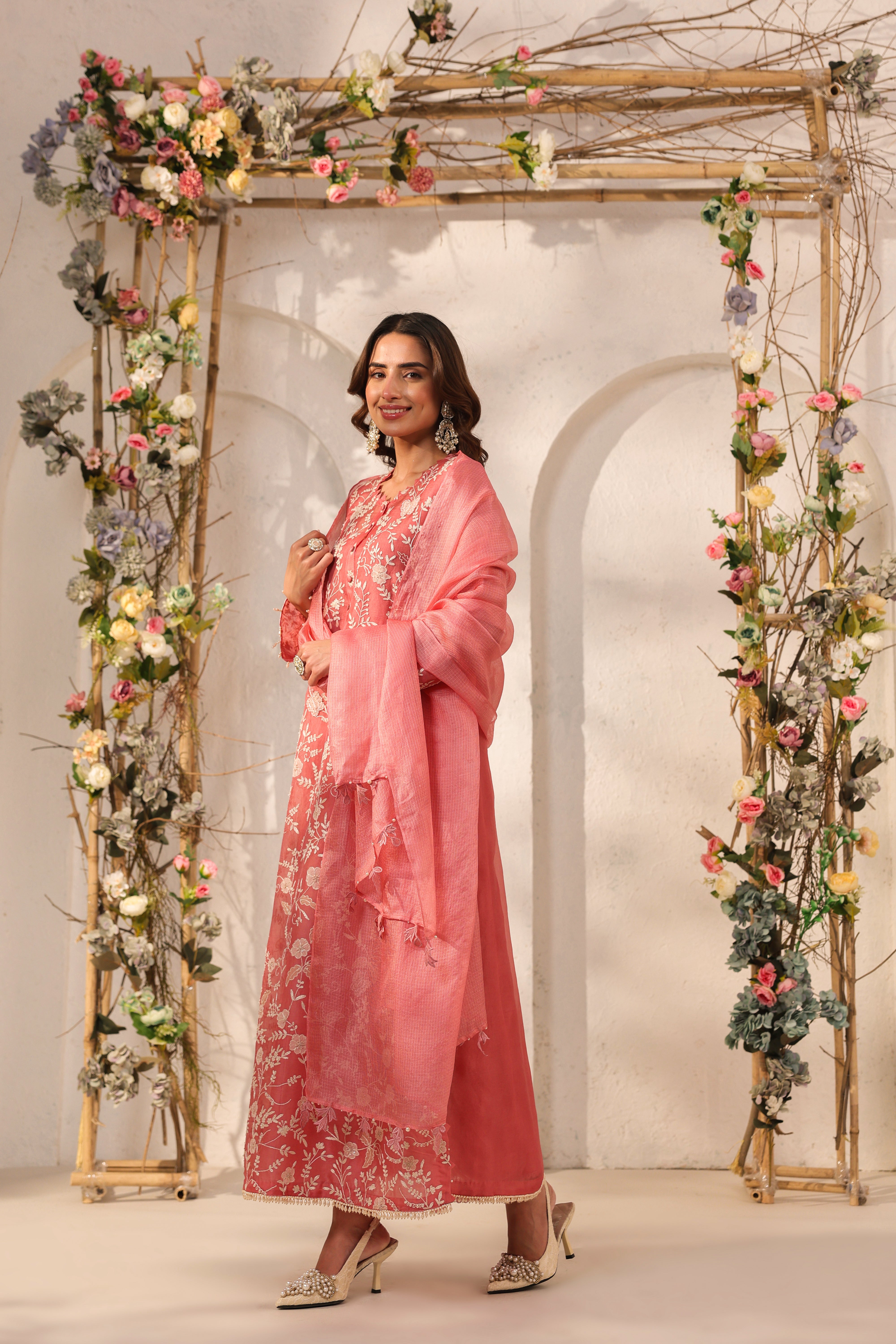 Vaayu Pink Heavy Jaal Kurta Set