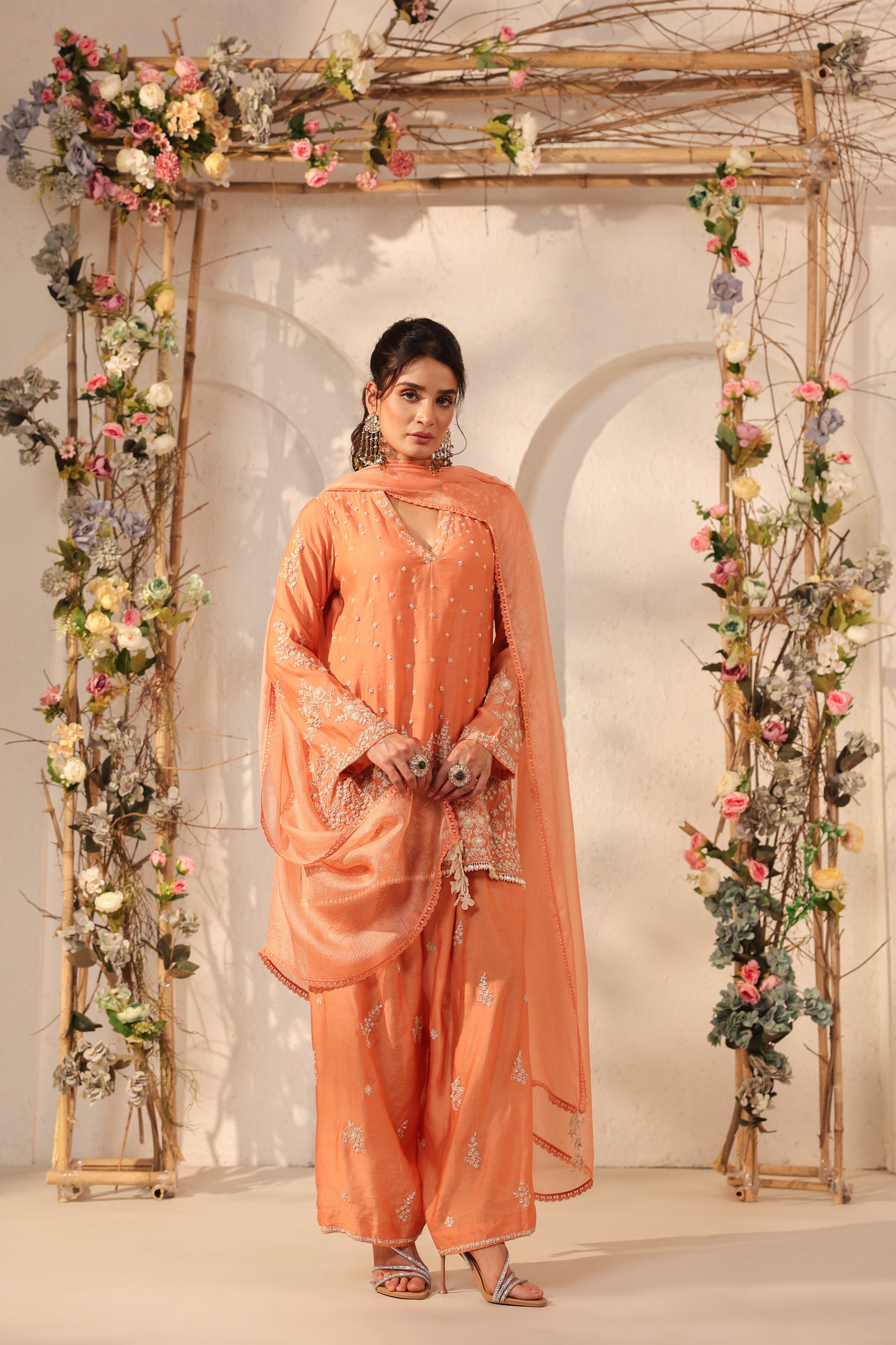Vaayu Orange Heavy Short Kurta Set