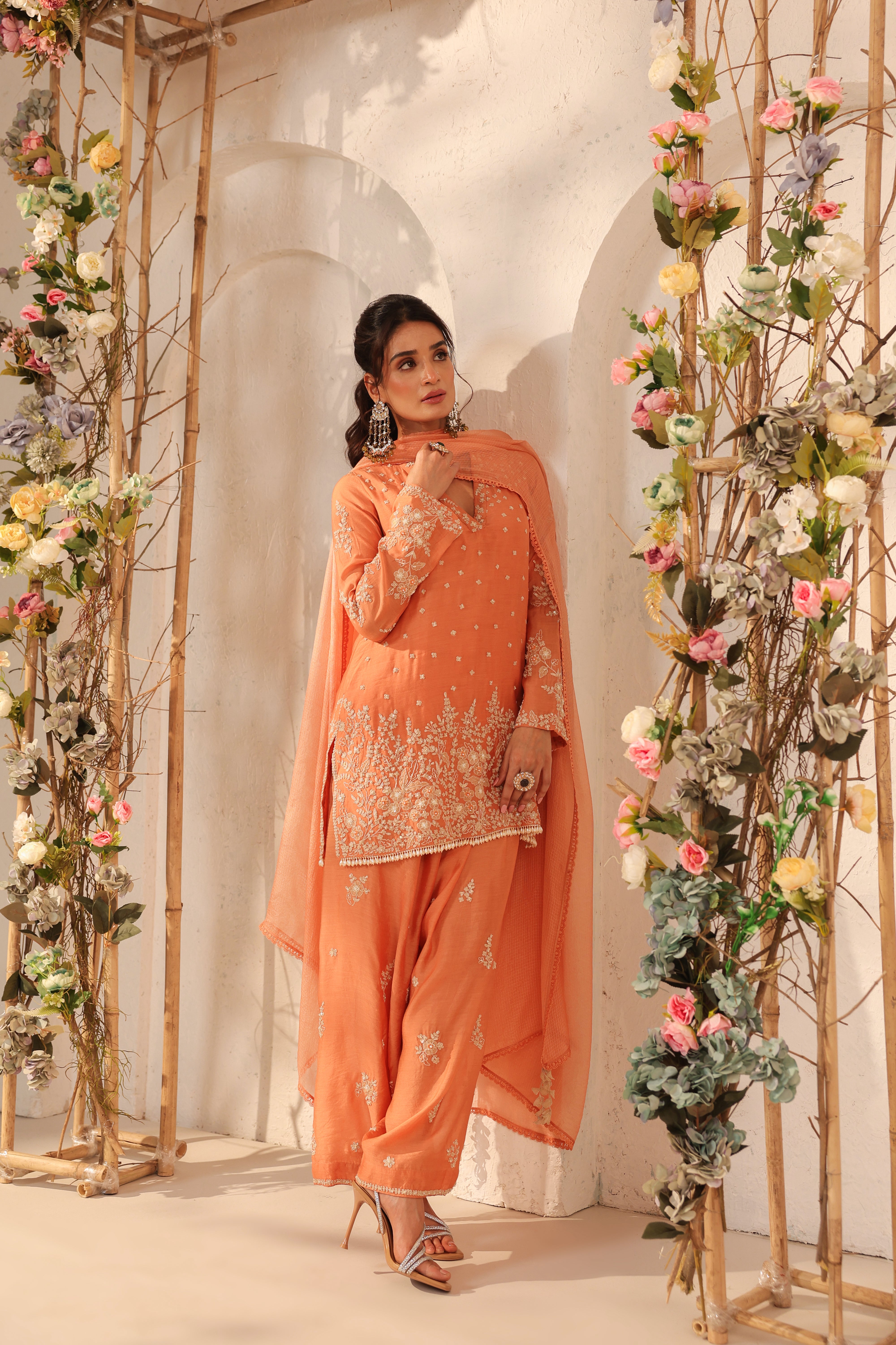 Vaayu Orange Heavy Short Kurta Set
