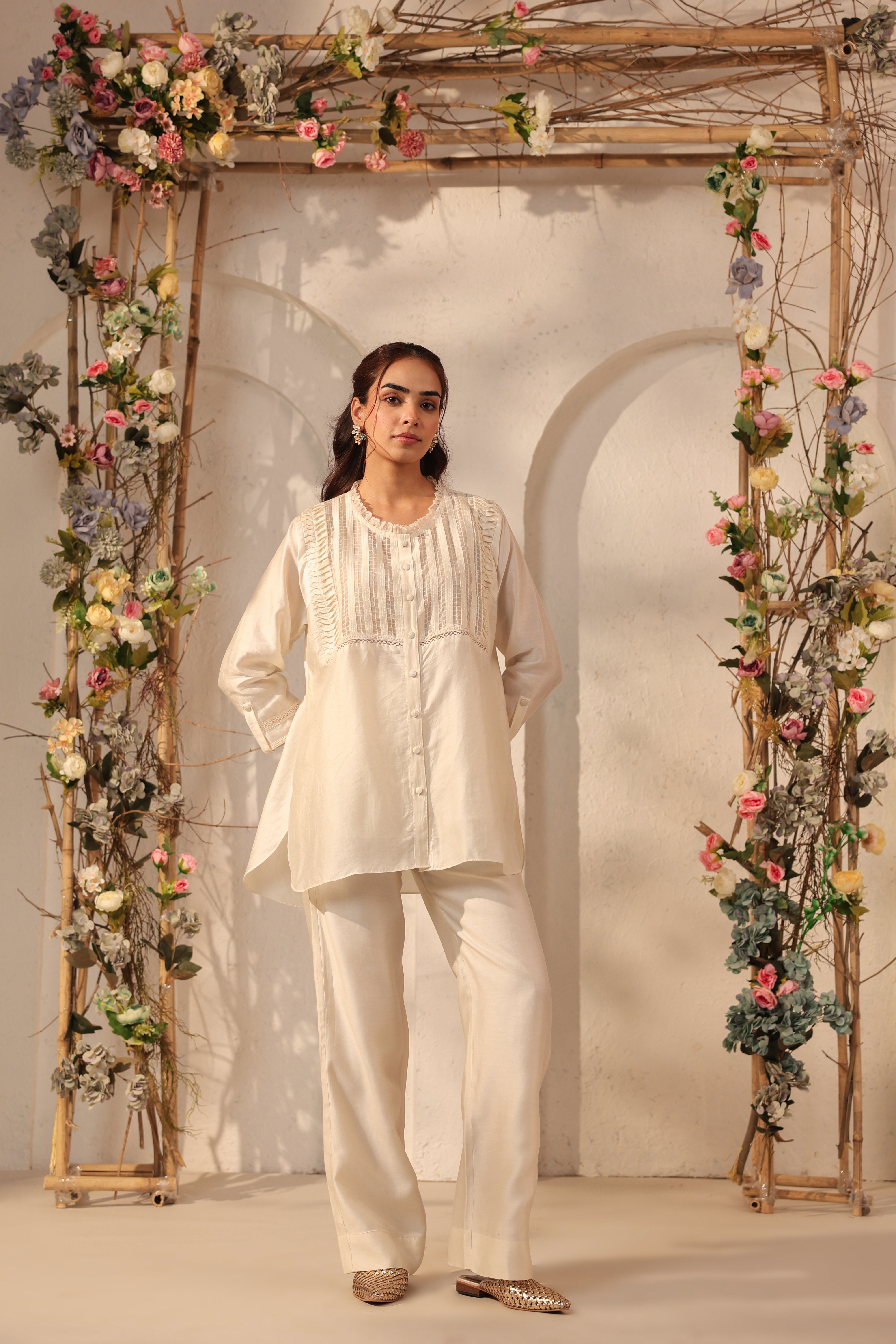 Vaayu Ivory Pintuck co-ord Set