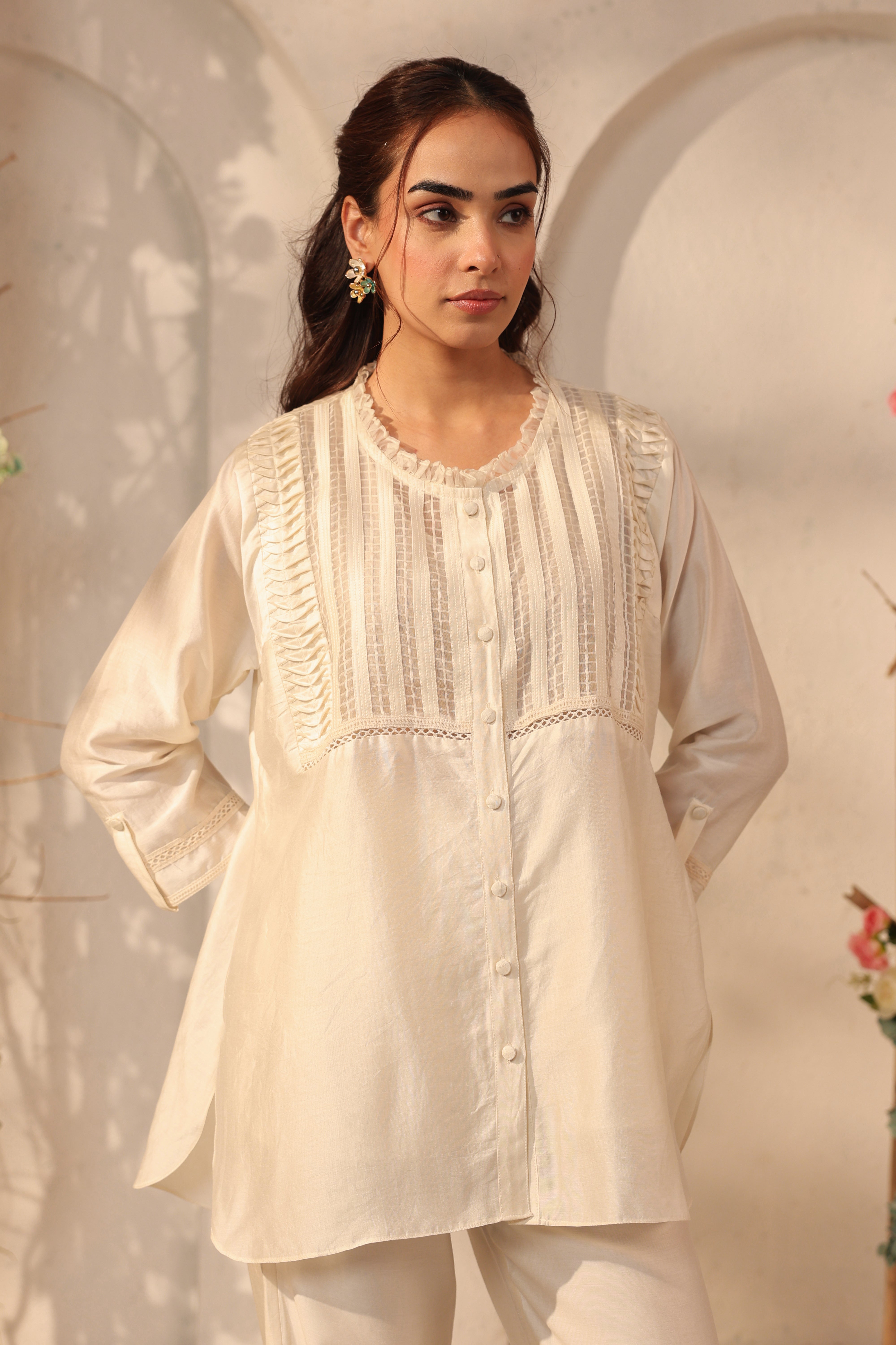 Vaayu Ivory Pintuck co-ord Set