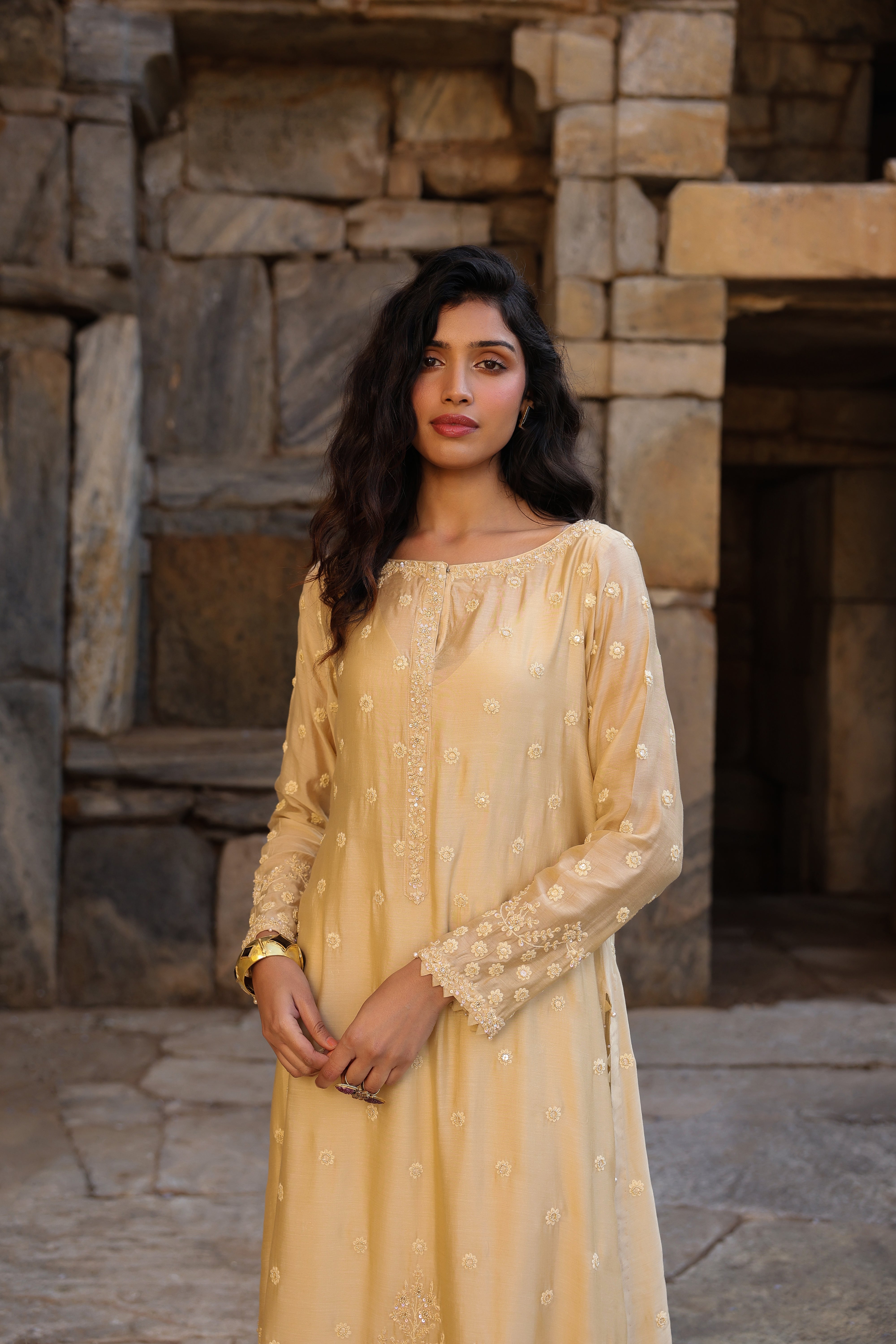 Vaayu Beige Light Buti Kurta Set