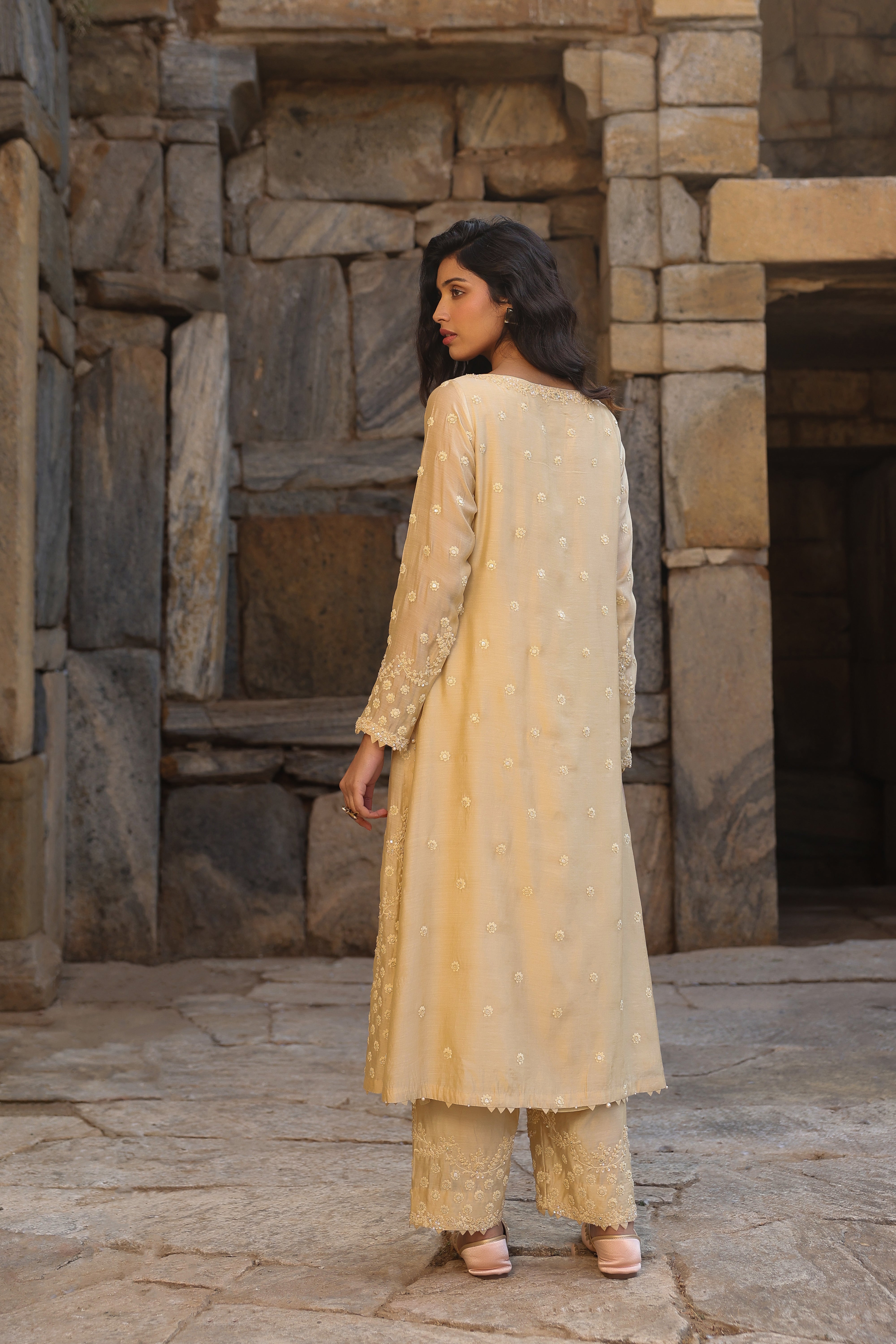 Vaayu Beige Light Buti Kurta Set