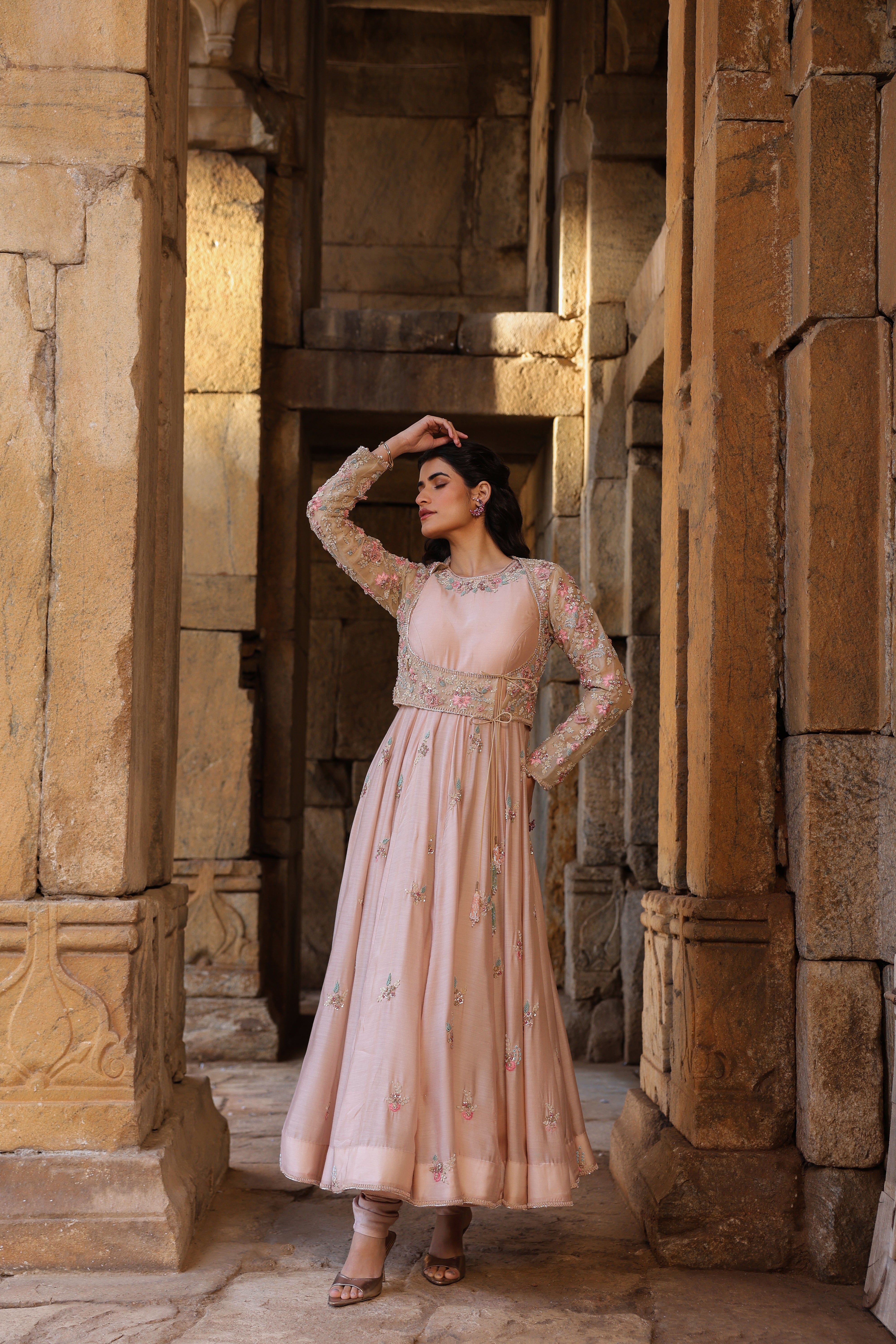 Vaayu Light Pink Heavy Koti Anarkali Set