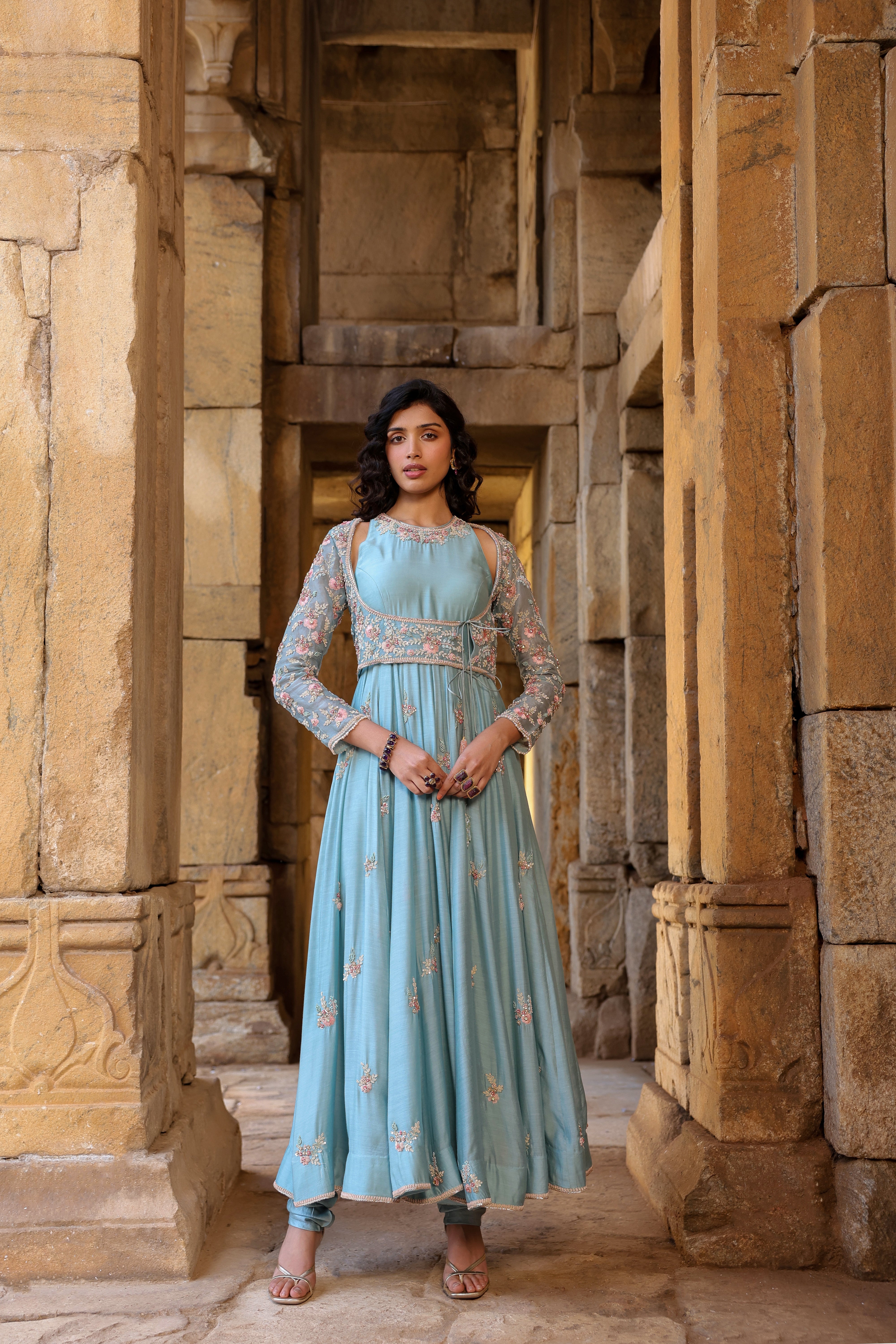 Vaayu Light Blue Heavy Koti Anarkali Set
