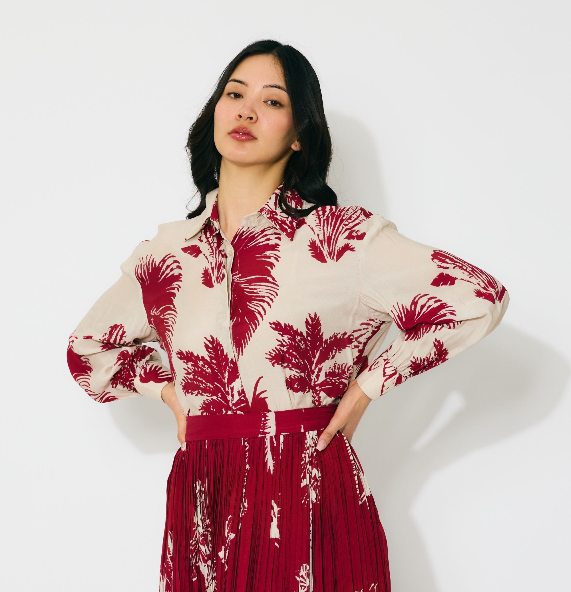 BEIGE AND RED FLORAL SHIRT