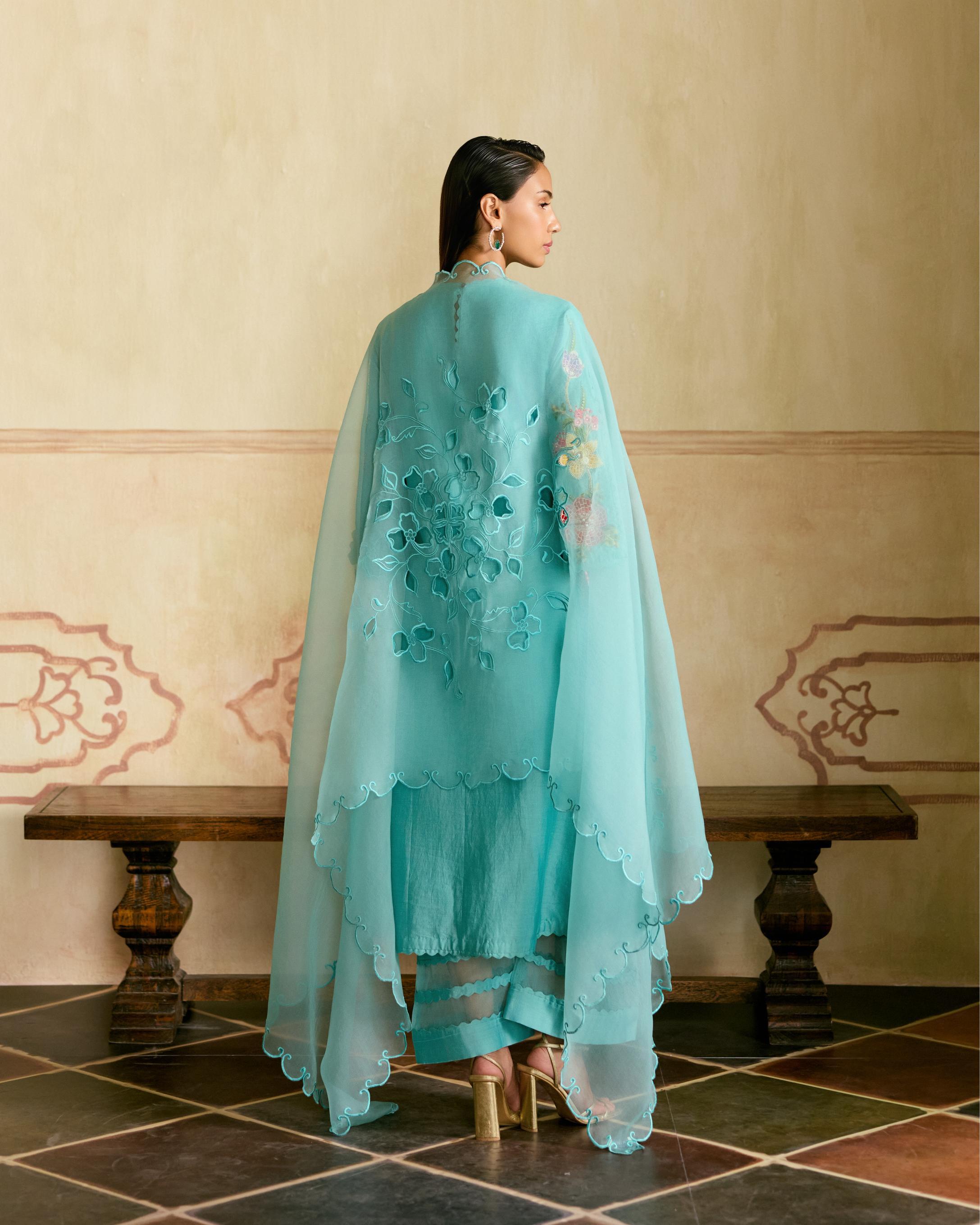 AQUA CUTWORK DUPATTA