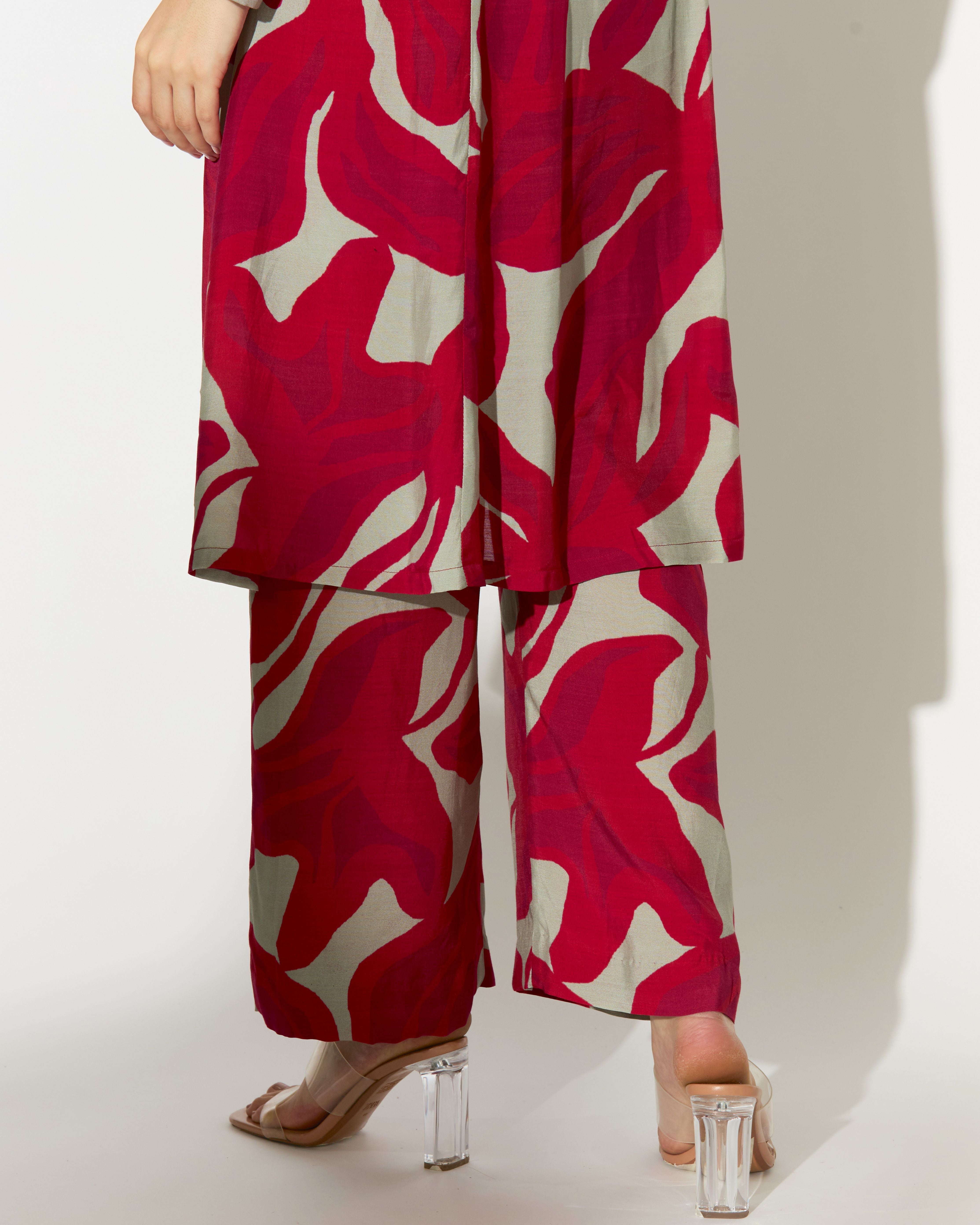 BEIGE AND HOT PINK FLORAL PANTS