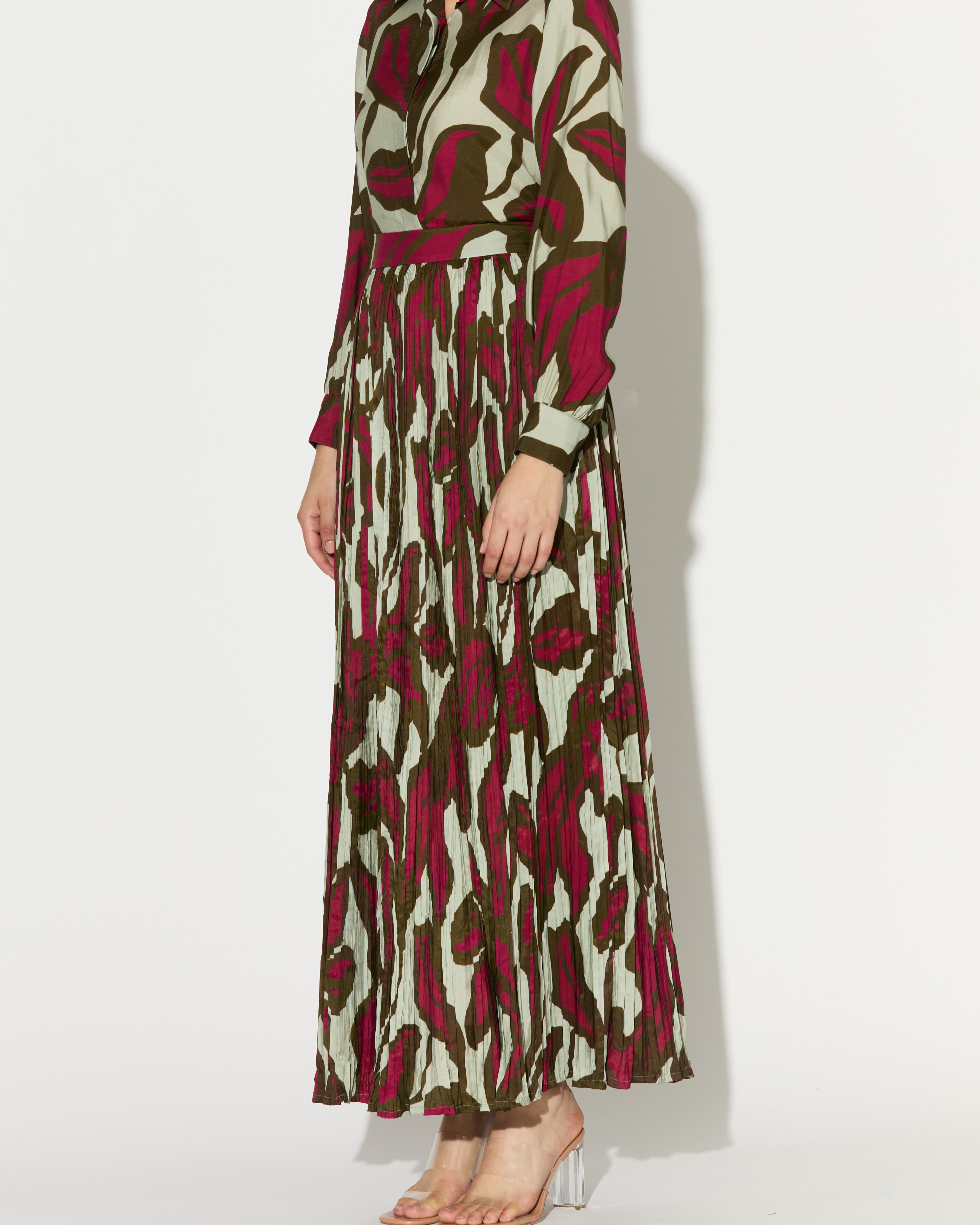 BEIGE, PINK AND GREEN FLORAL CRNKLED SKIRT