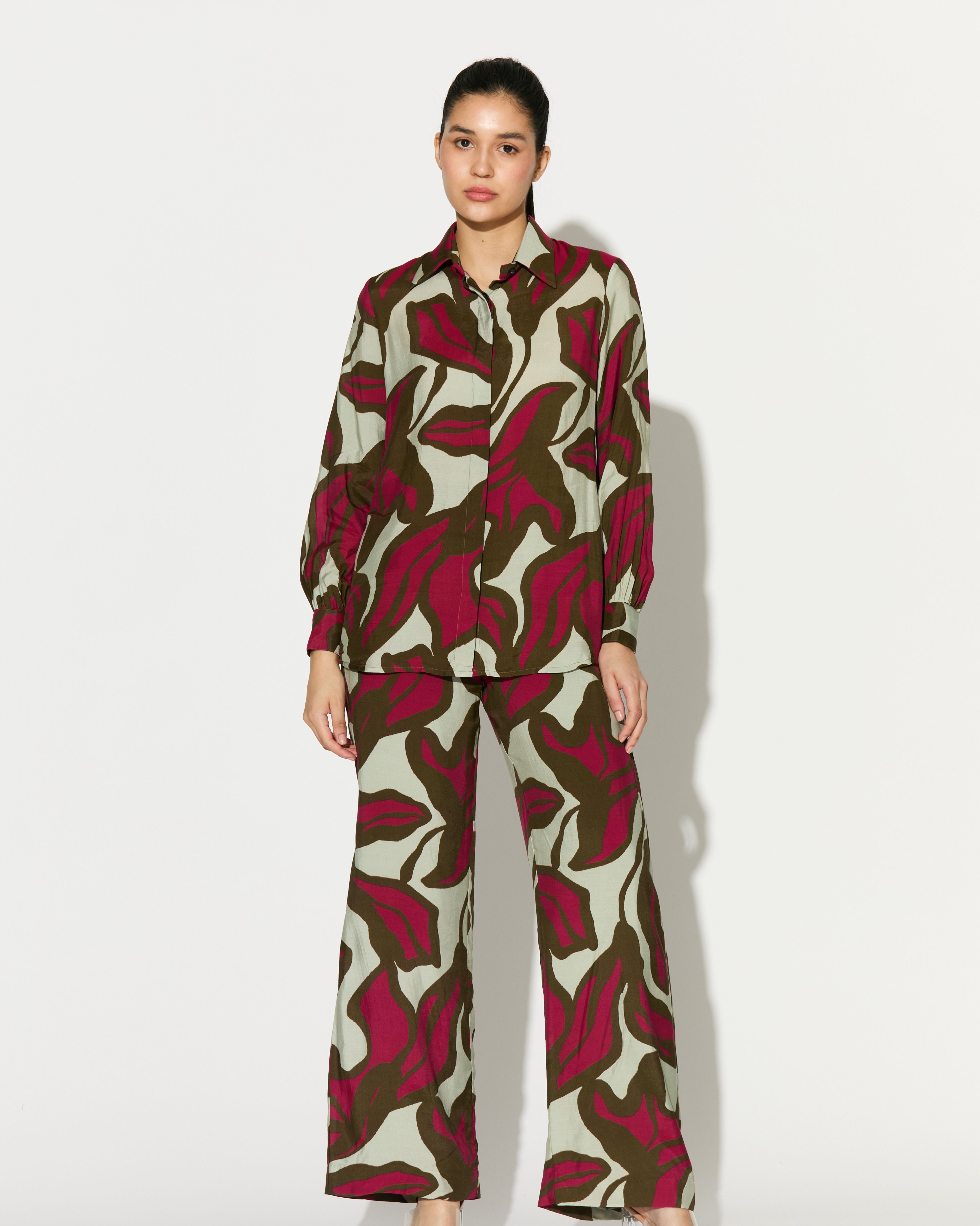 BEIGE, PINK AND GREEN FLORAL PANTS