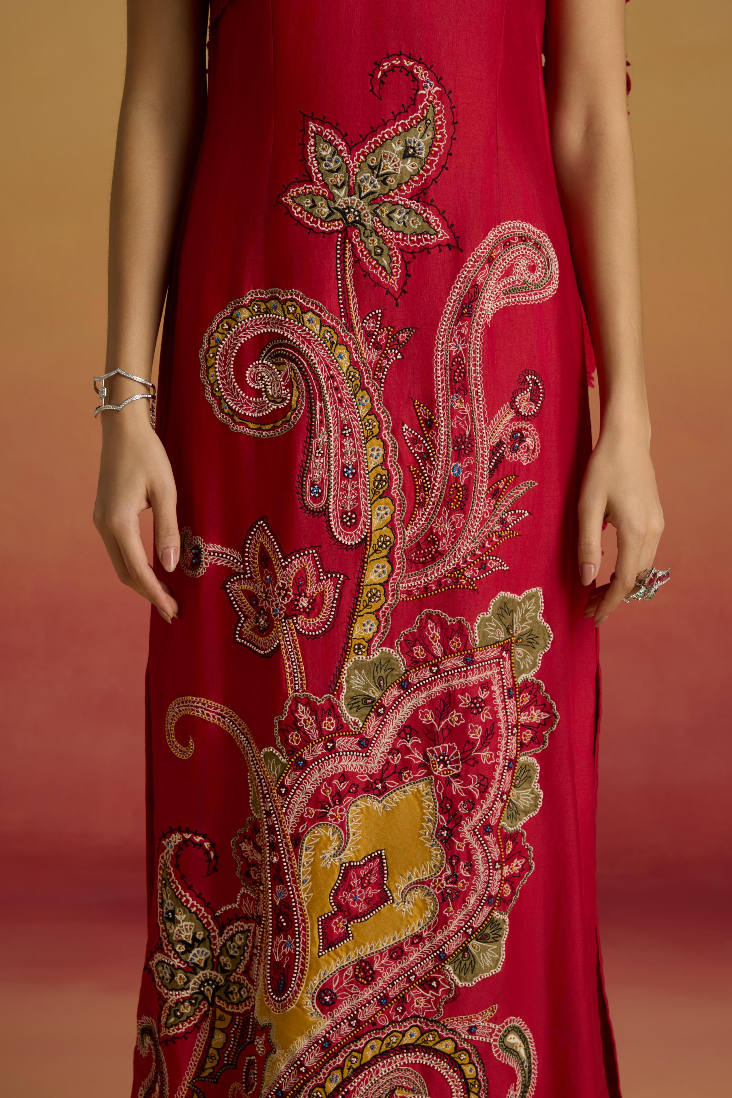 RED DRAPE DETAIL STRAIGHT DRESS