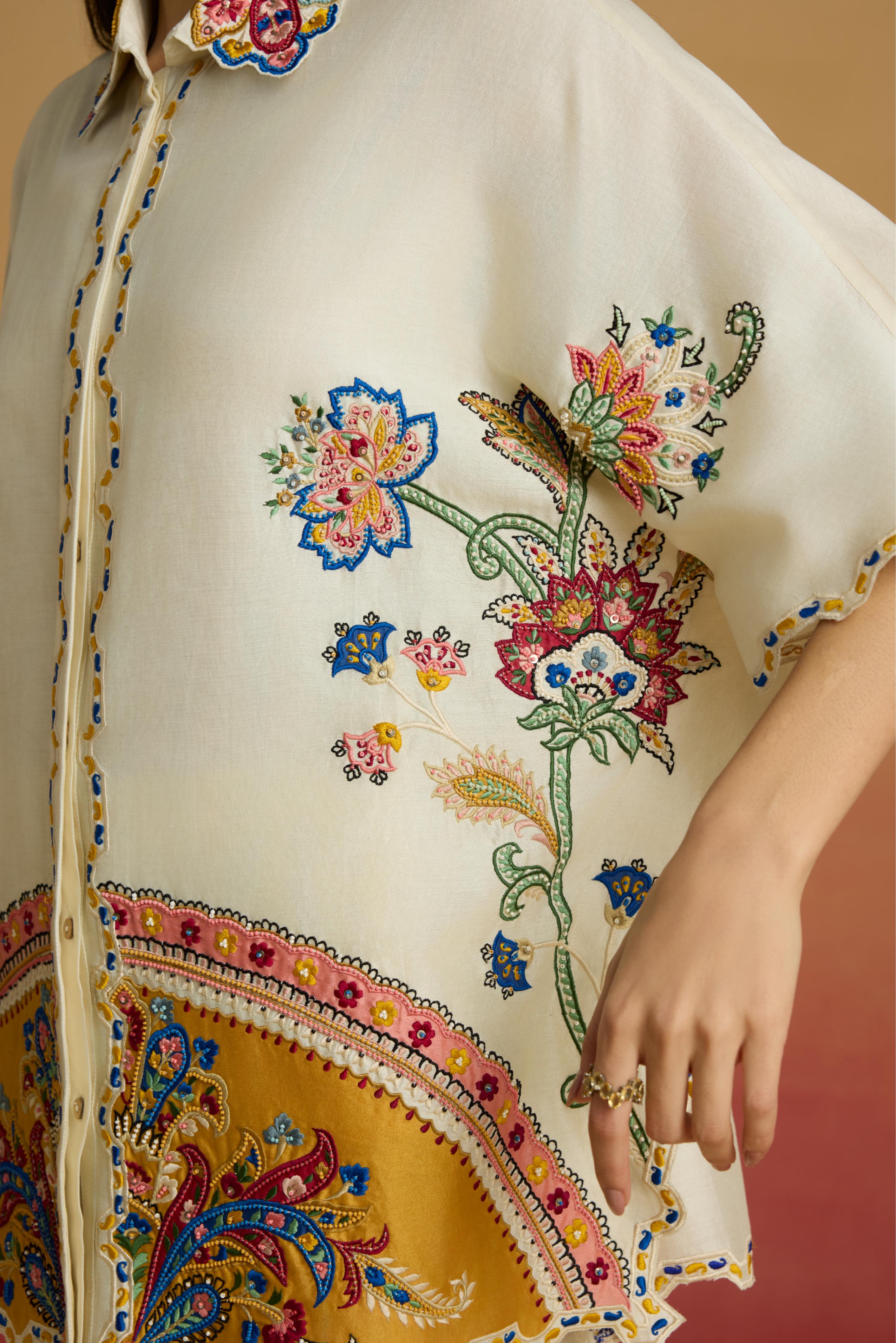 IVORY APPLIQUE KAFTAN SHIRT