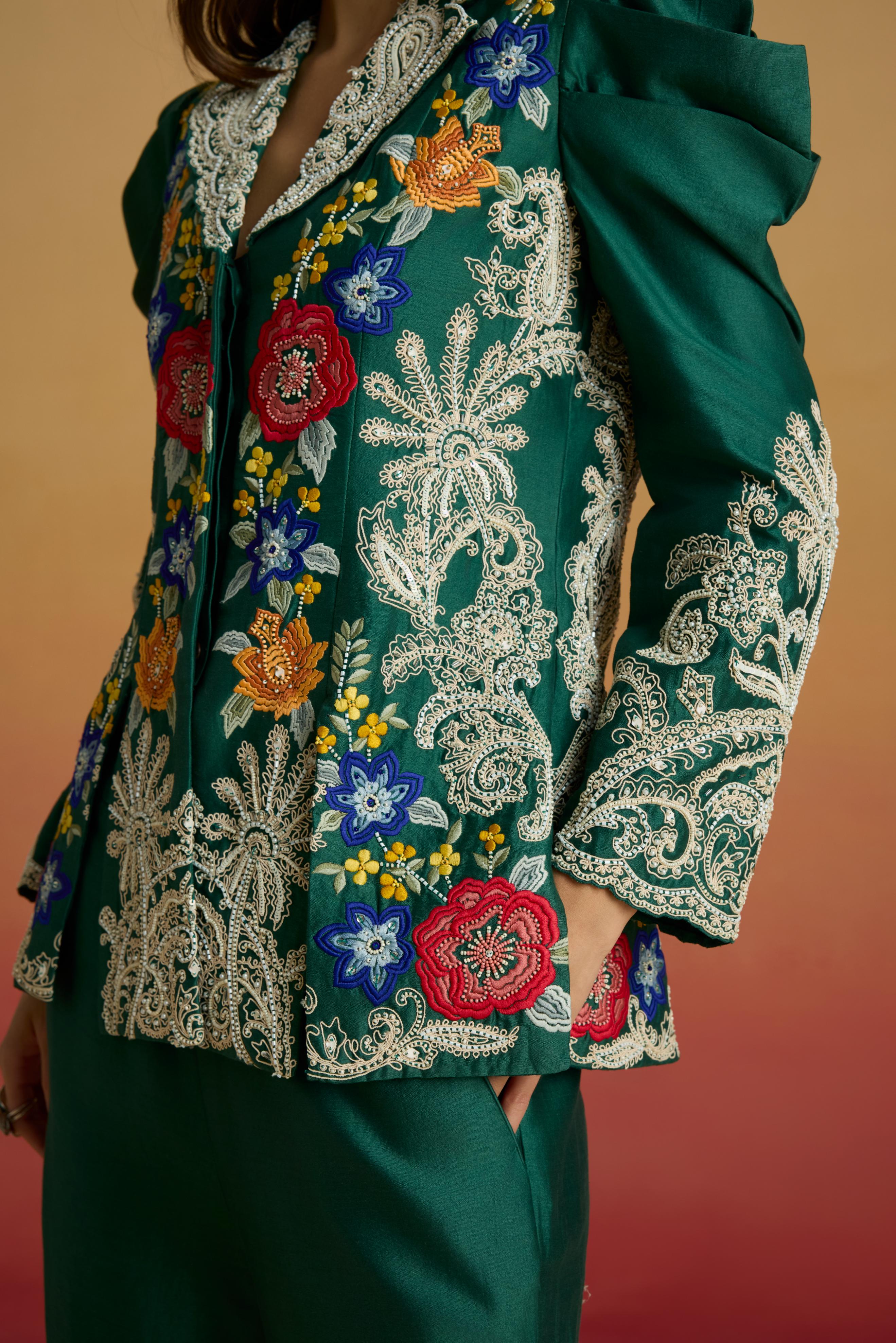 EMERALD CONTRAST CORDWORK PANELLED JACKET