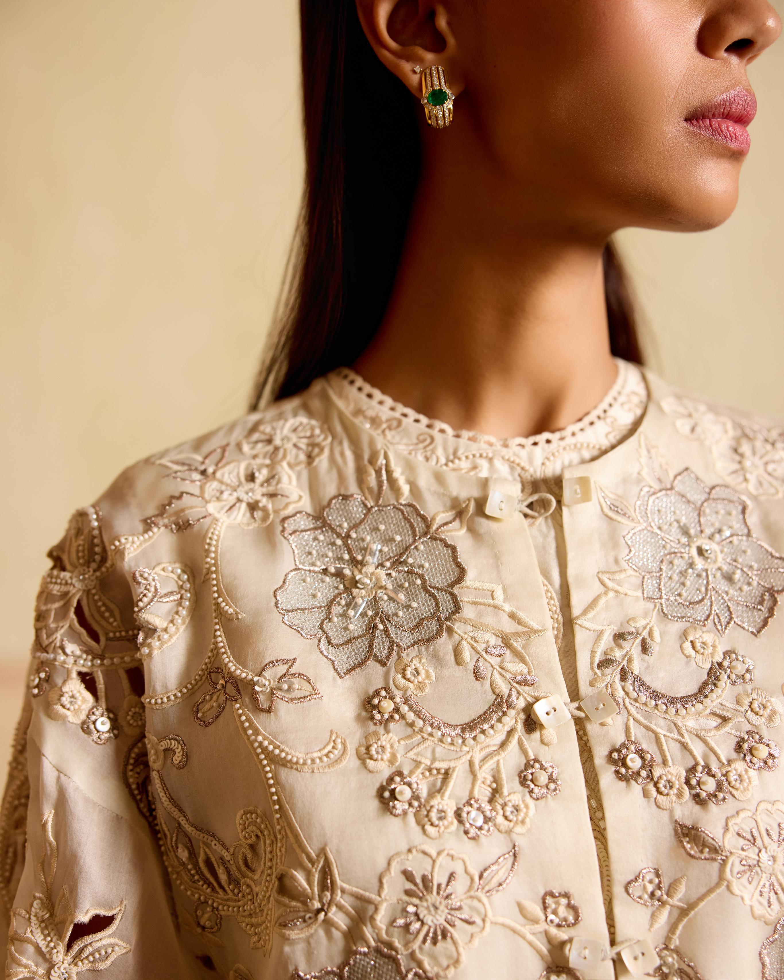 IVORY AND SILVER EMBROIDERED JACKET
