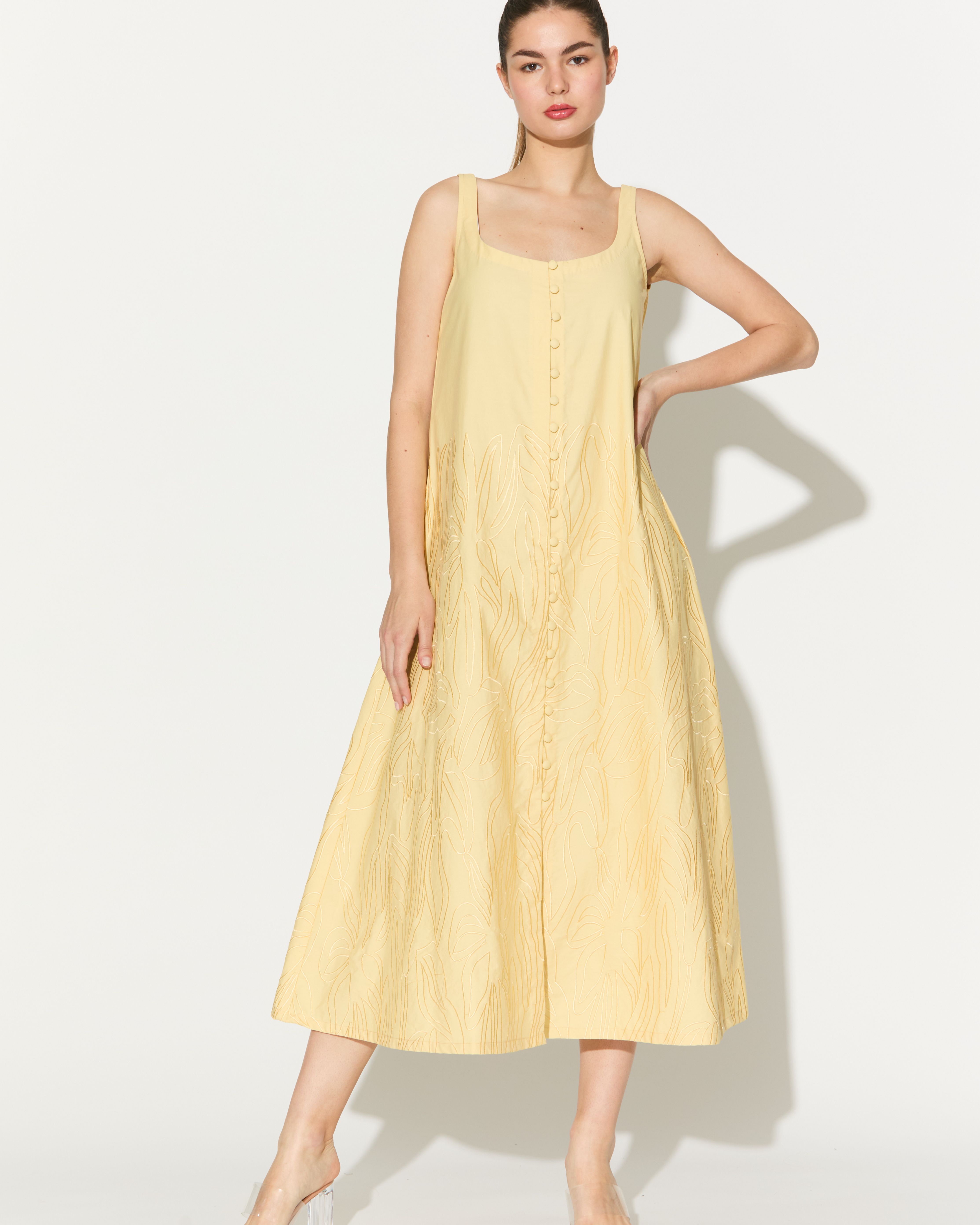 LEMON YELLOW EMBROIDERED DRESS