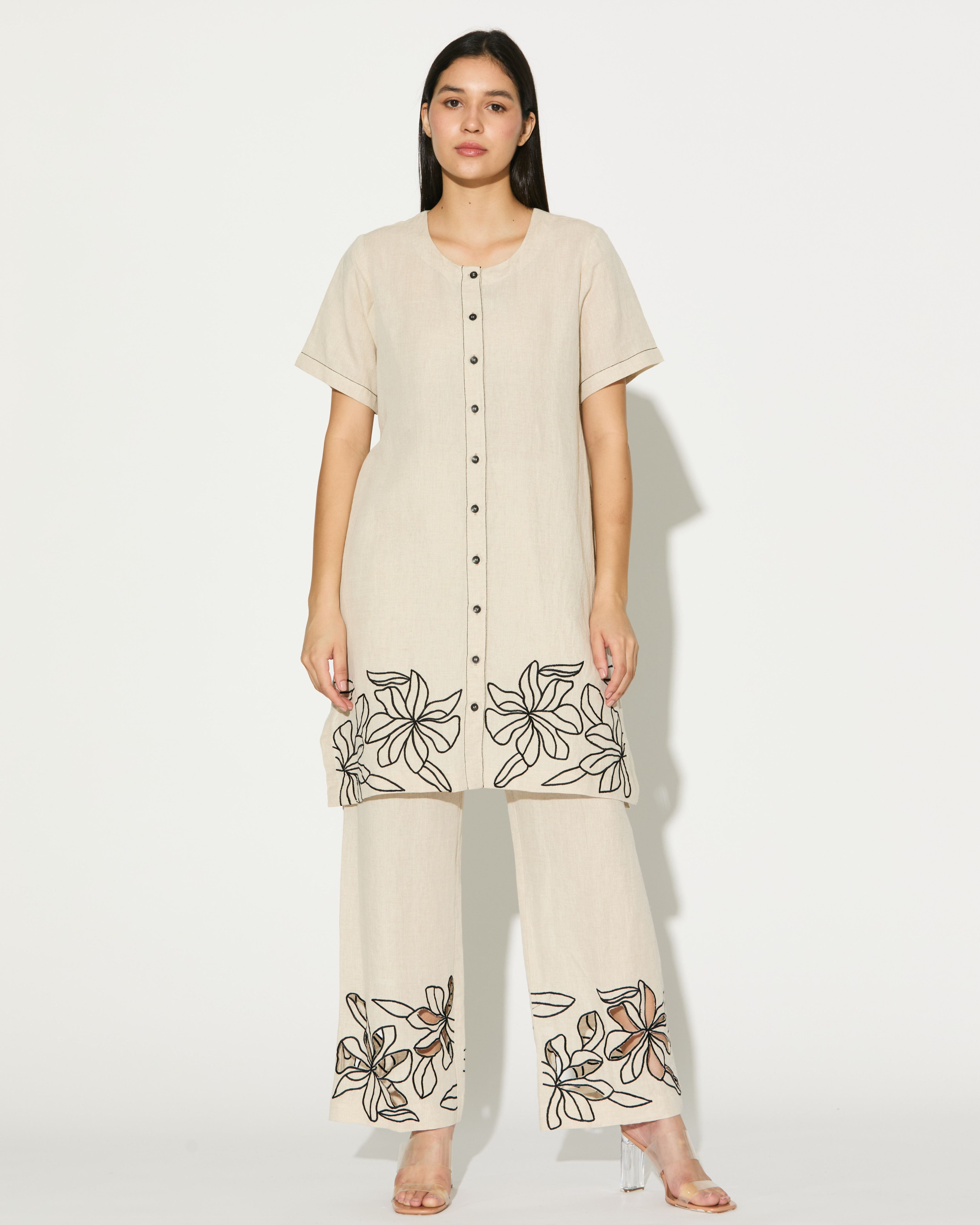 CREAM EMBROIDERED KURTA SHIRT