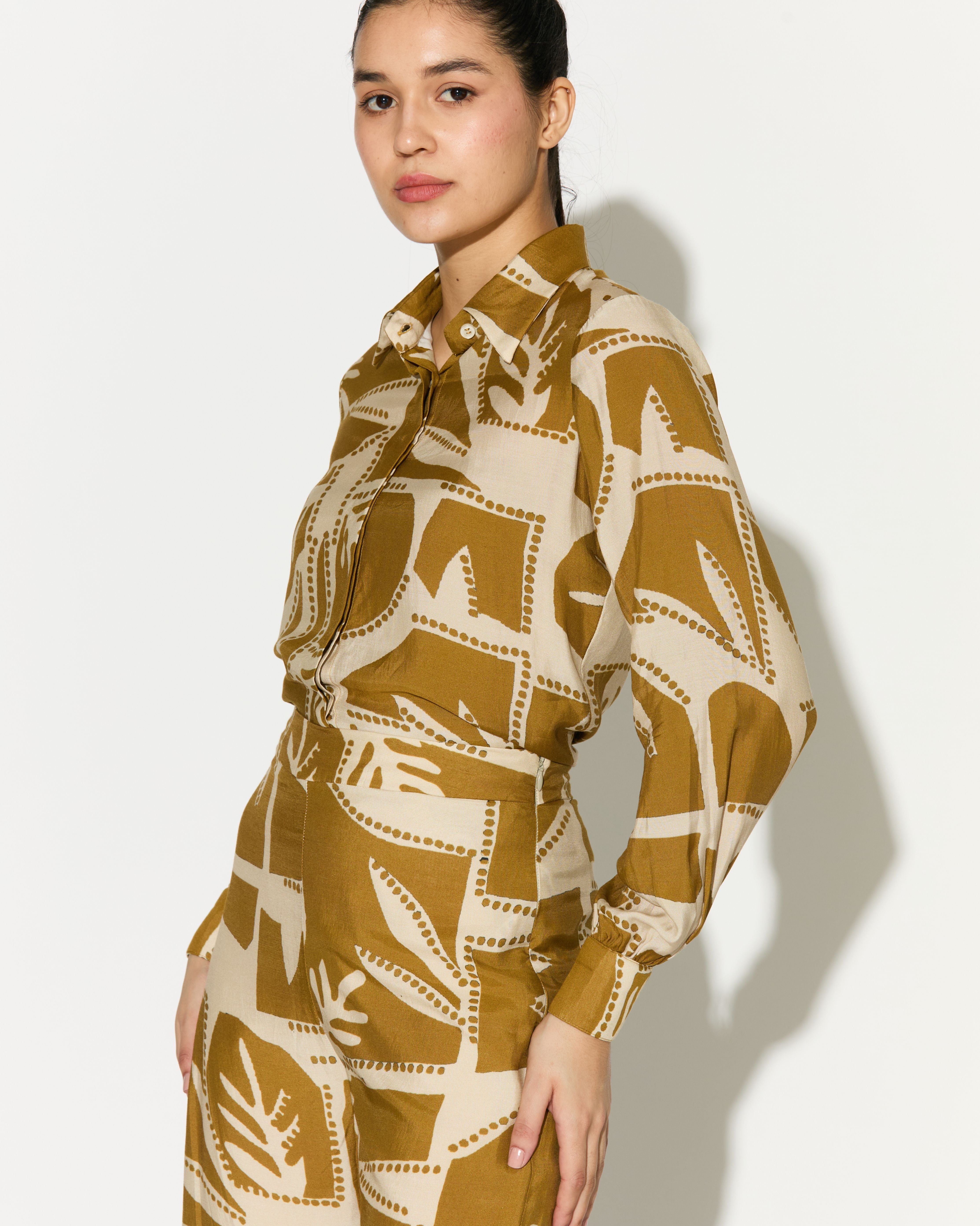 MUSTARD AND OFFWHITE PATTERNED SHIRT