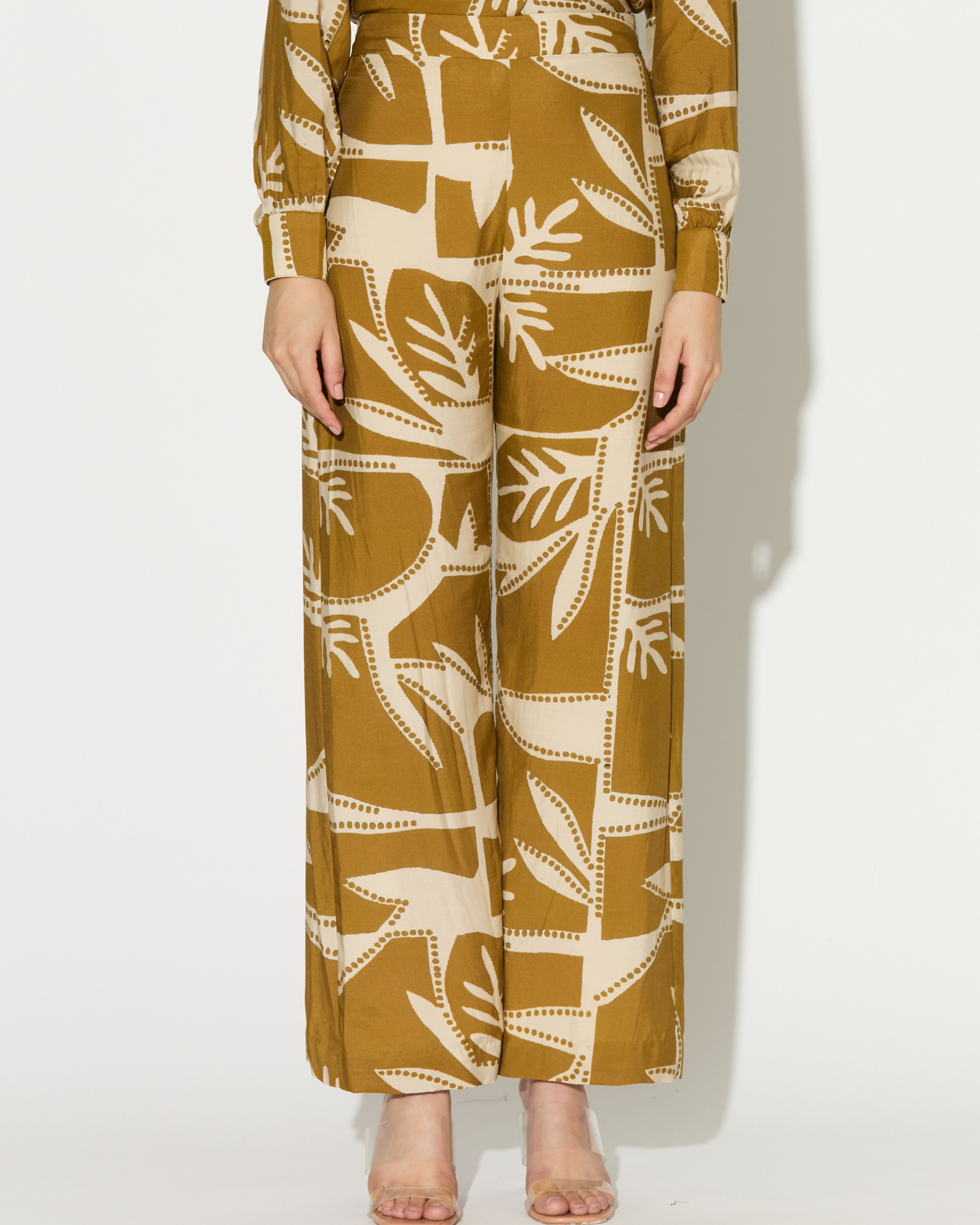 MUSTARD AND OFFWHITE PATTERNED PANTS