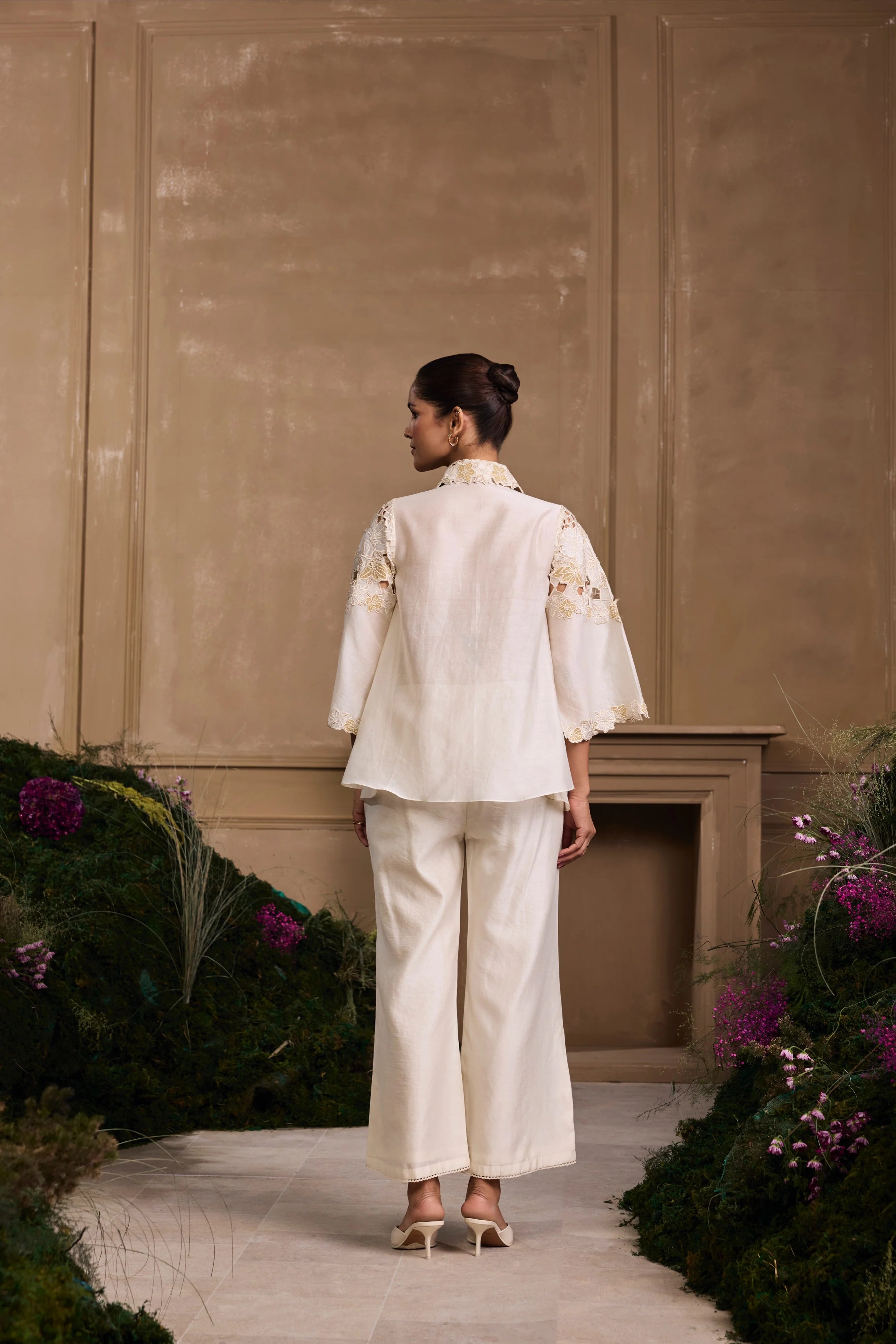 IVORY METALLIC APPLIQUE PANTS & SHIRT