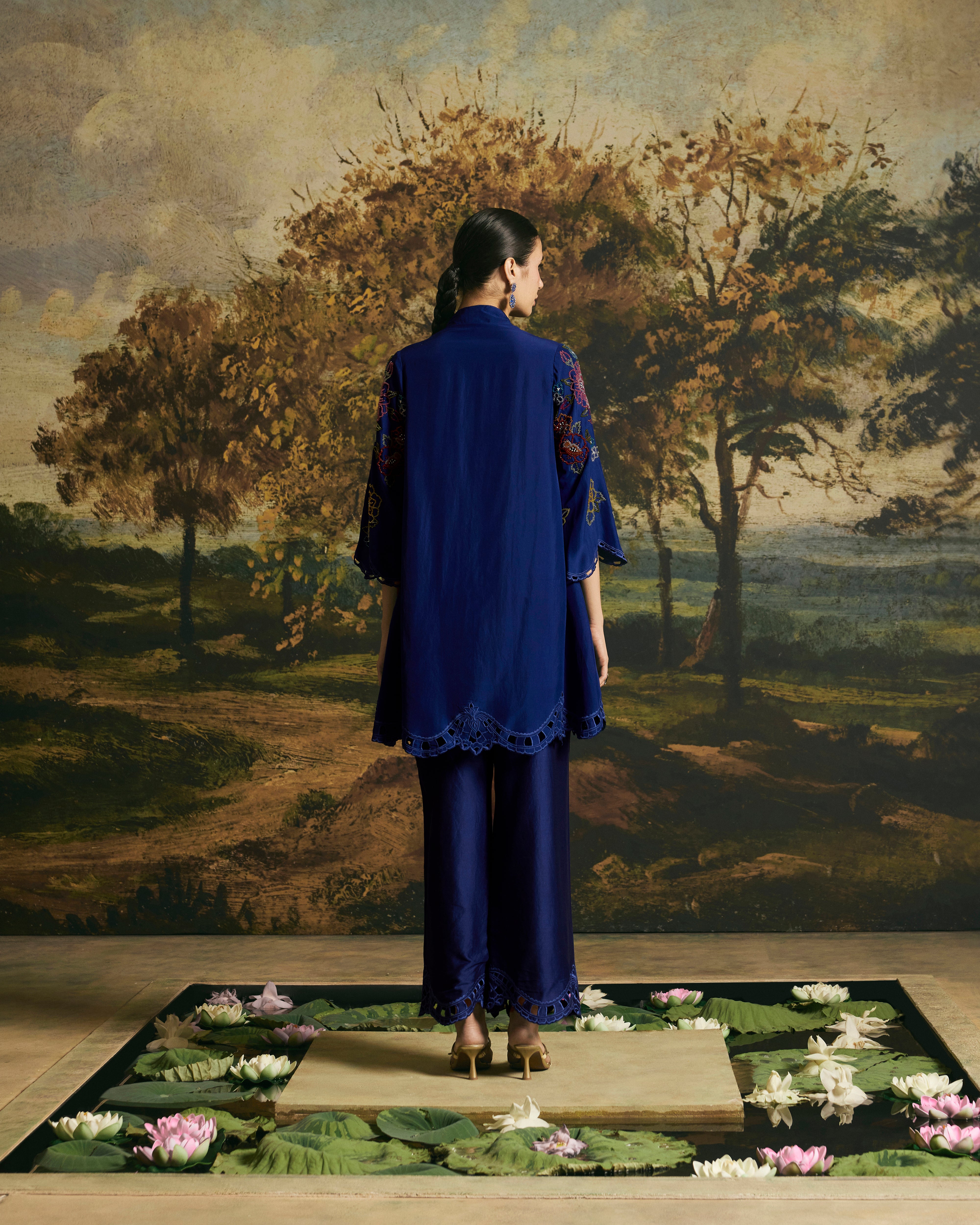 COBALT BLUE BLOSSOM TUNIC WITH PANTS