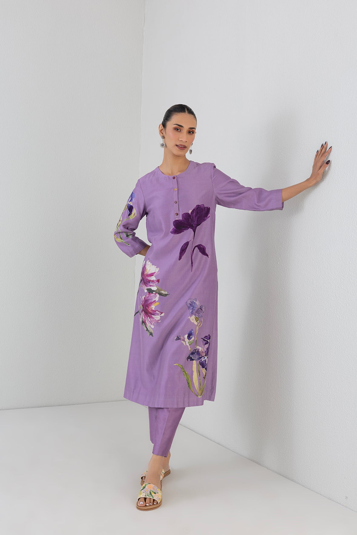 Mauve Whisper Silk Chanderi Orchid Printed Tunic