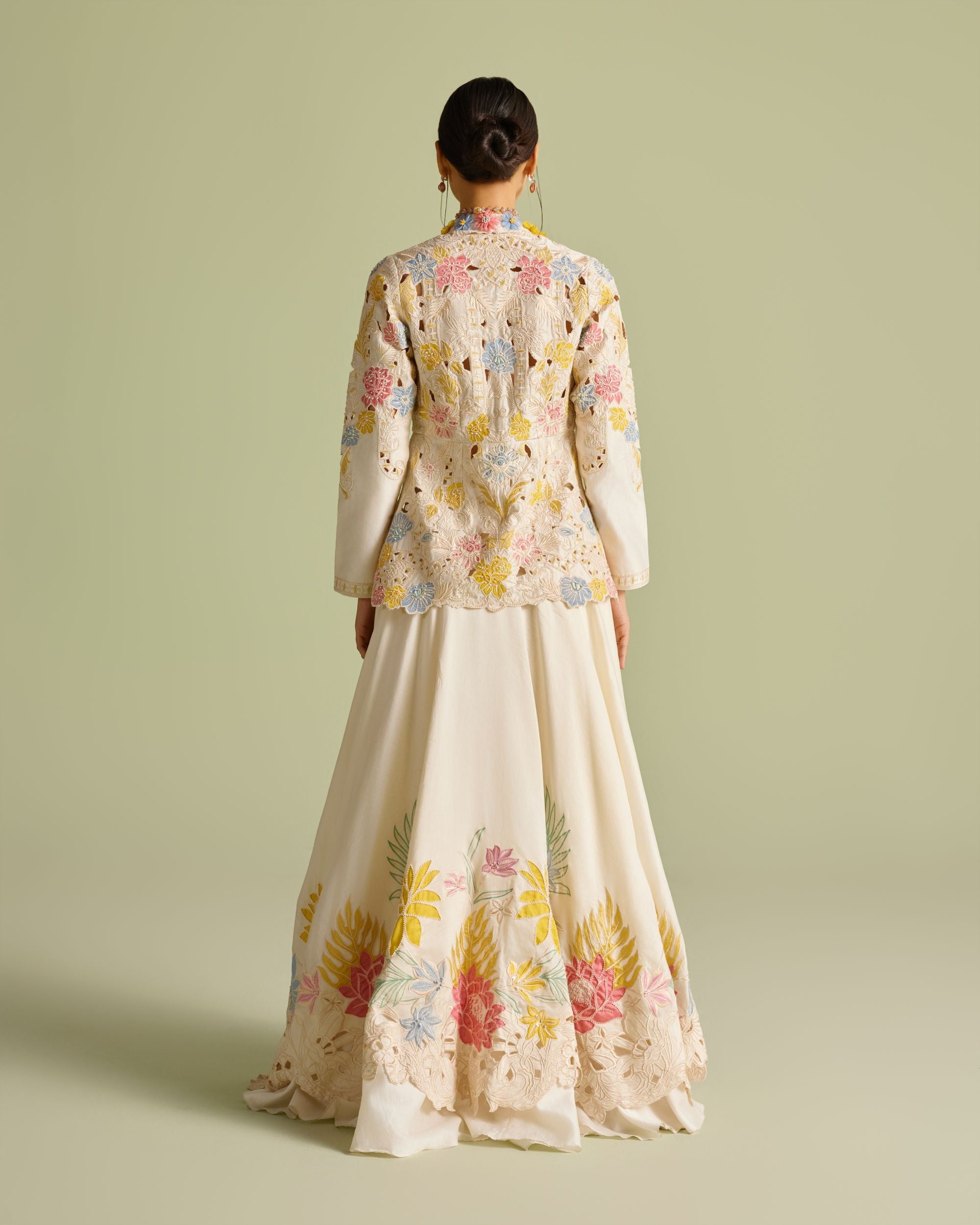 Ivory Pastel Embroiered Layered Lehenga