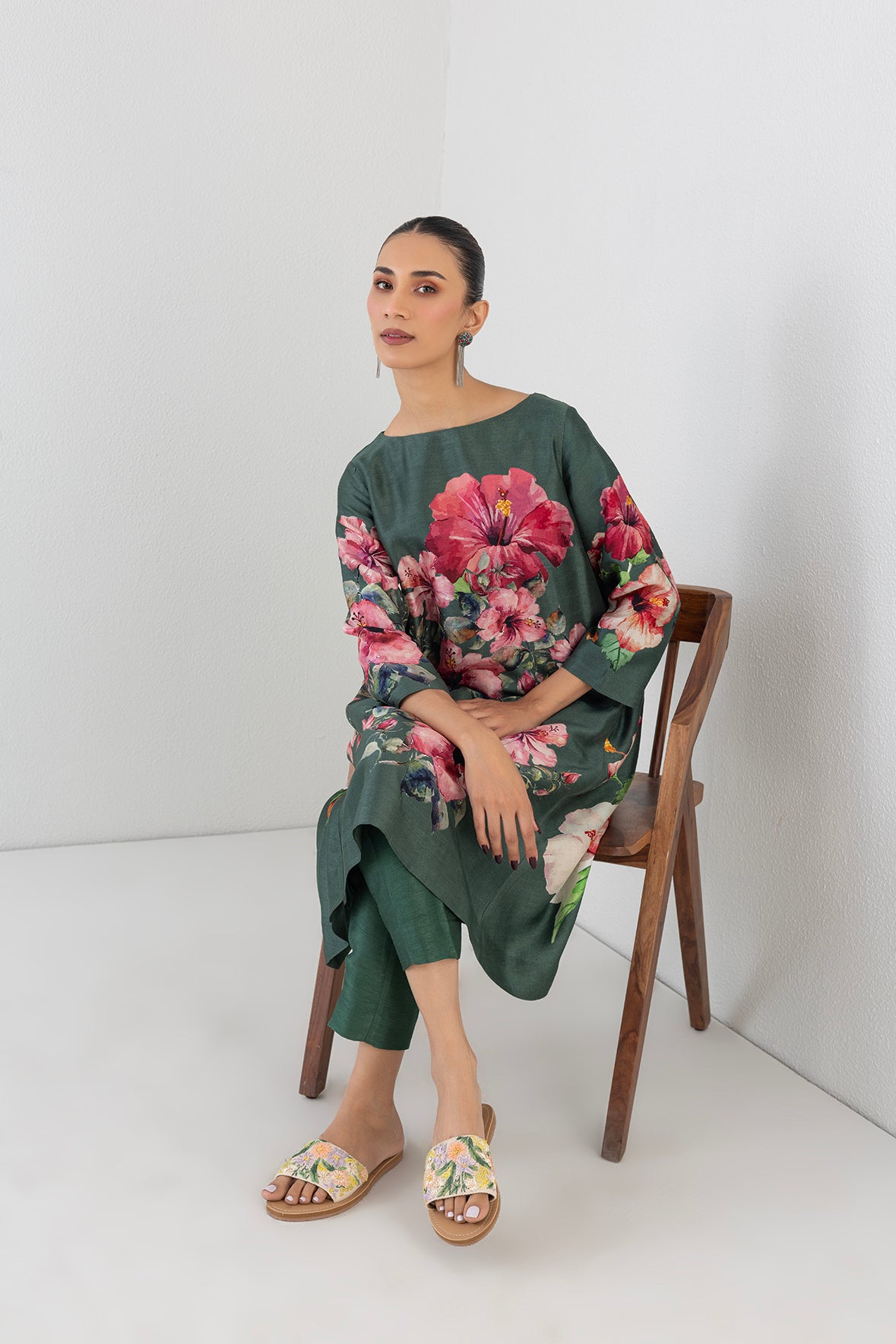 Eucalyptus Dupion Hibiscus Printed Tunic