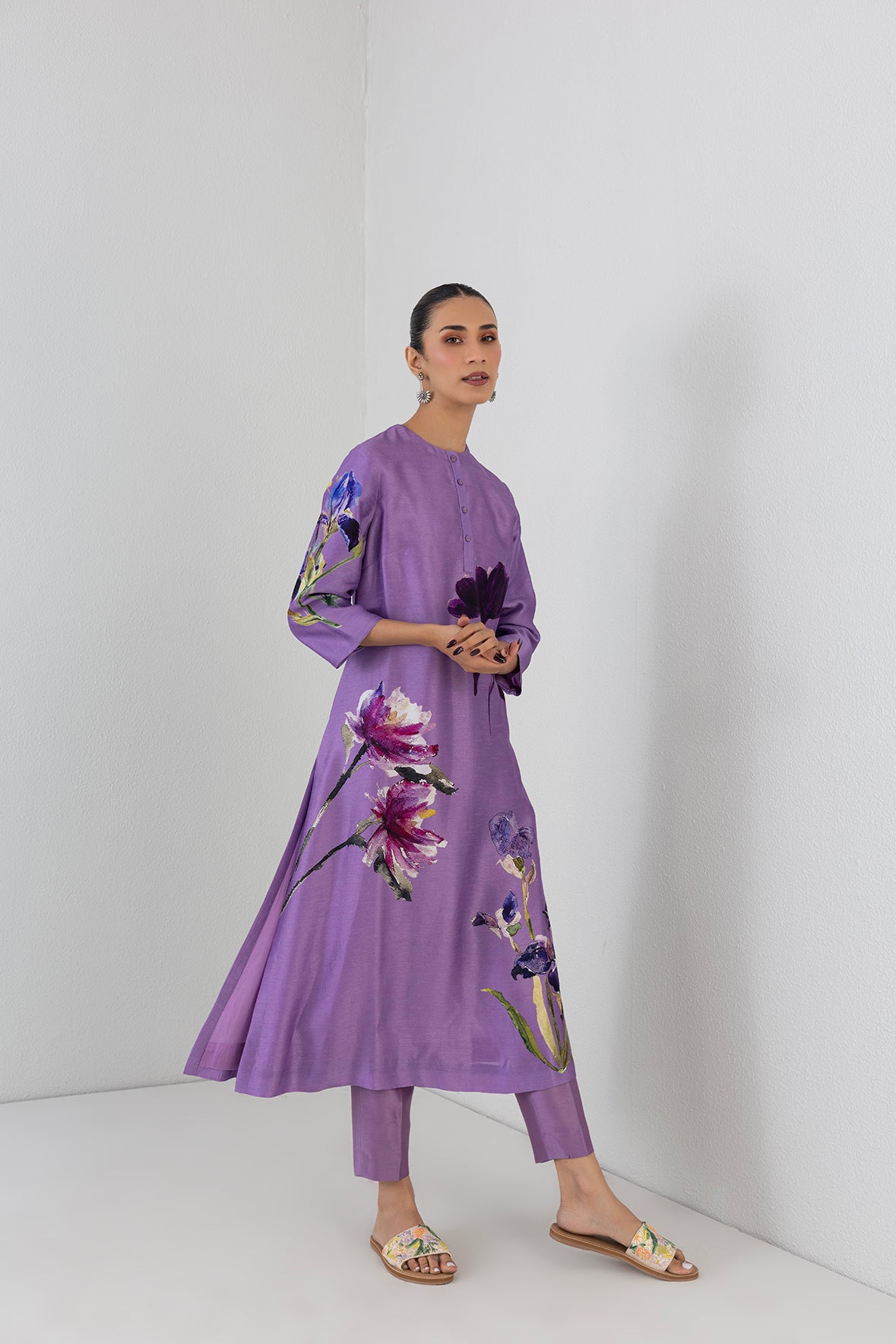 Midnight Plum Dupion Orchid Printed Tunic