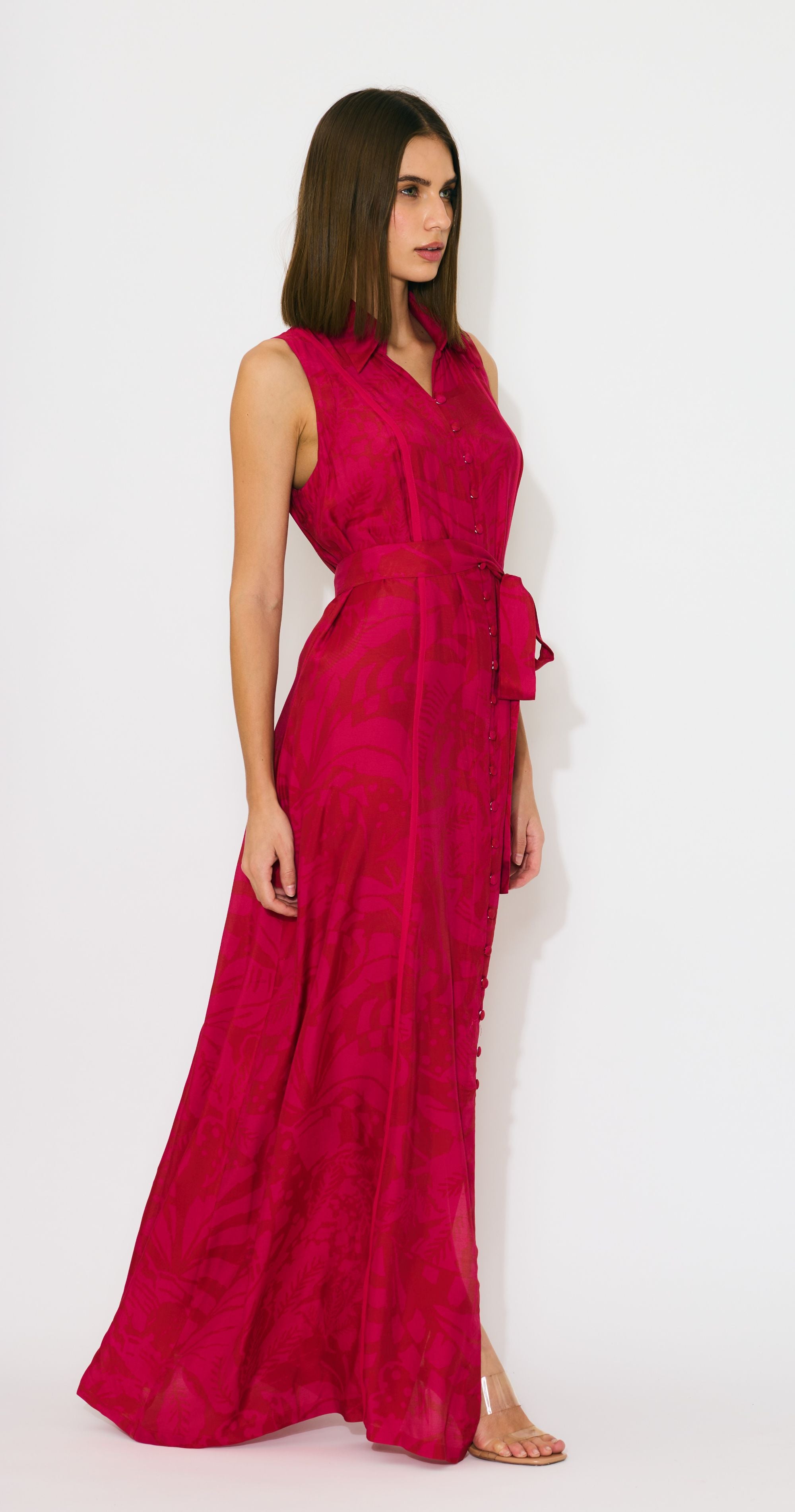 HOT PINK AND RED SLEEVELESS SHIRT DRESS