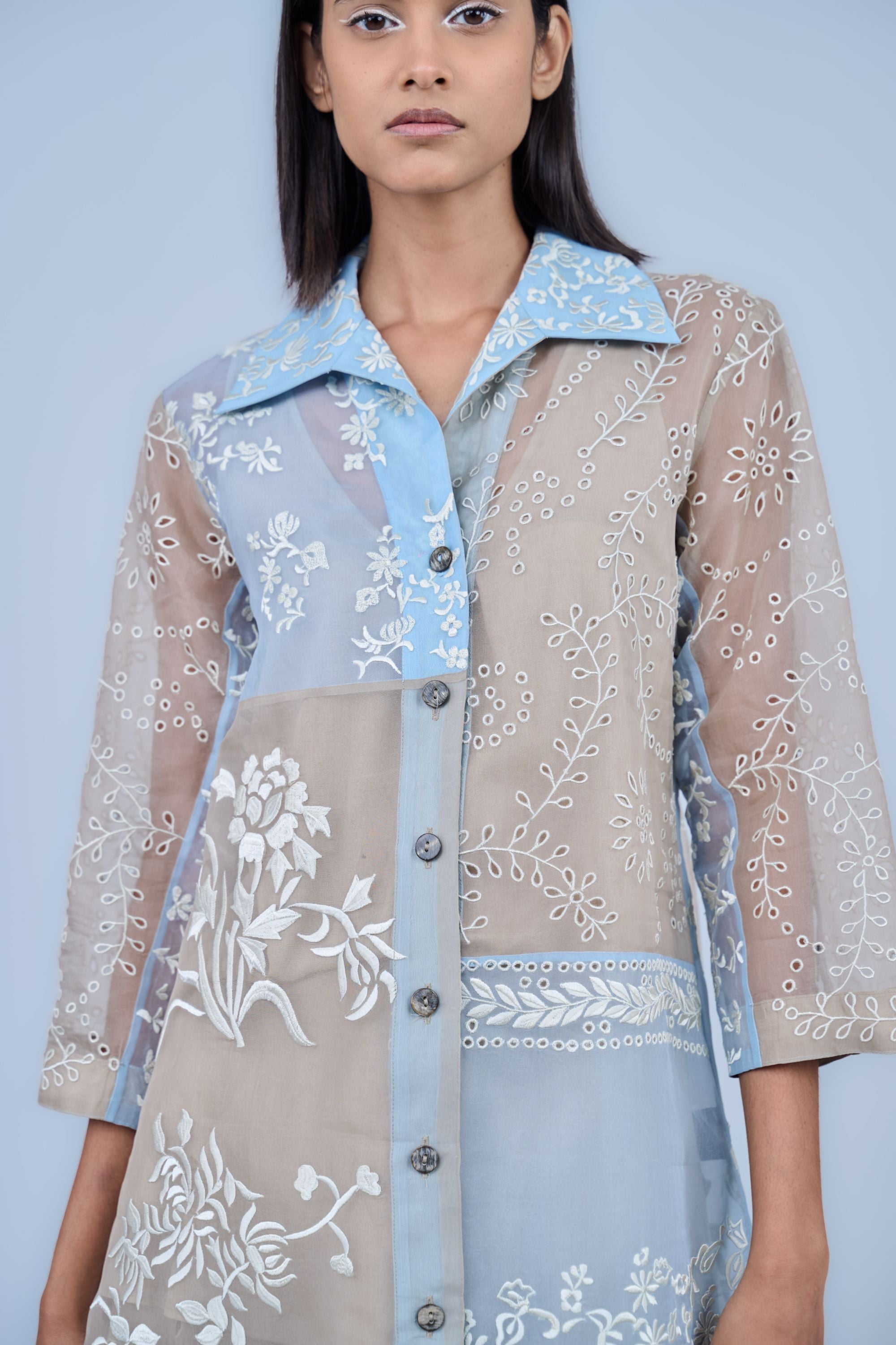 Ice Multi Ec  Silk Organza Top
