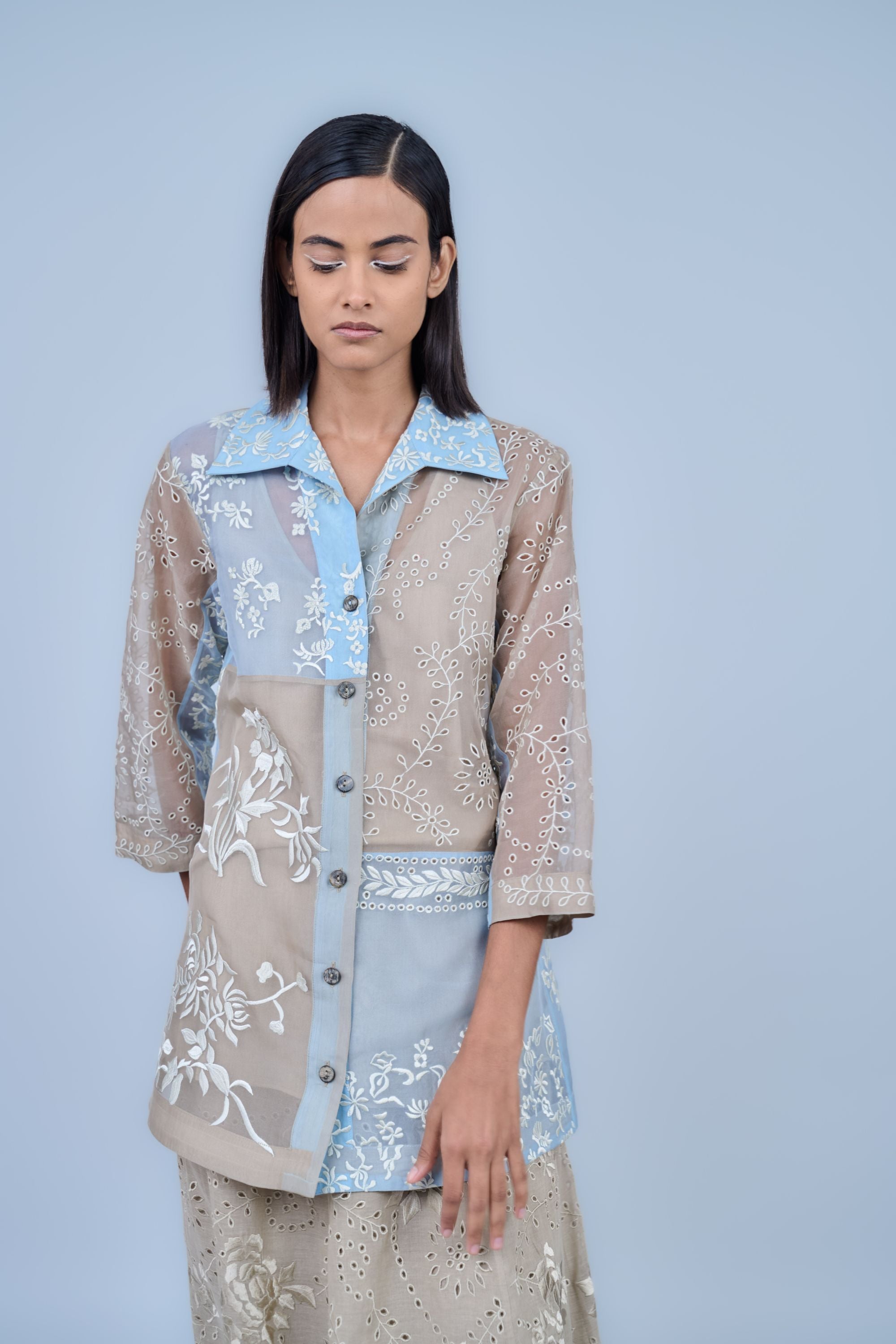 Ice Multi Ec  Silk Organza Top