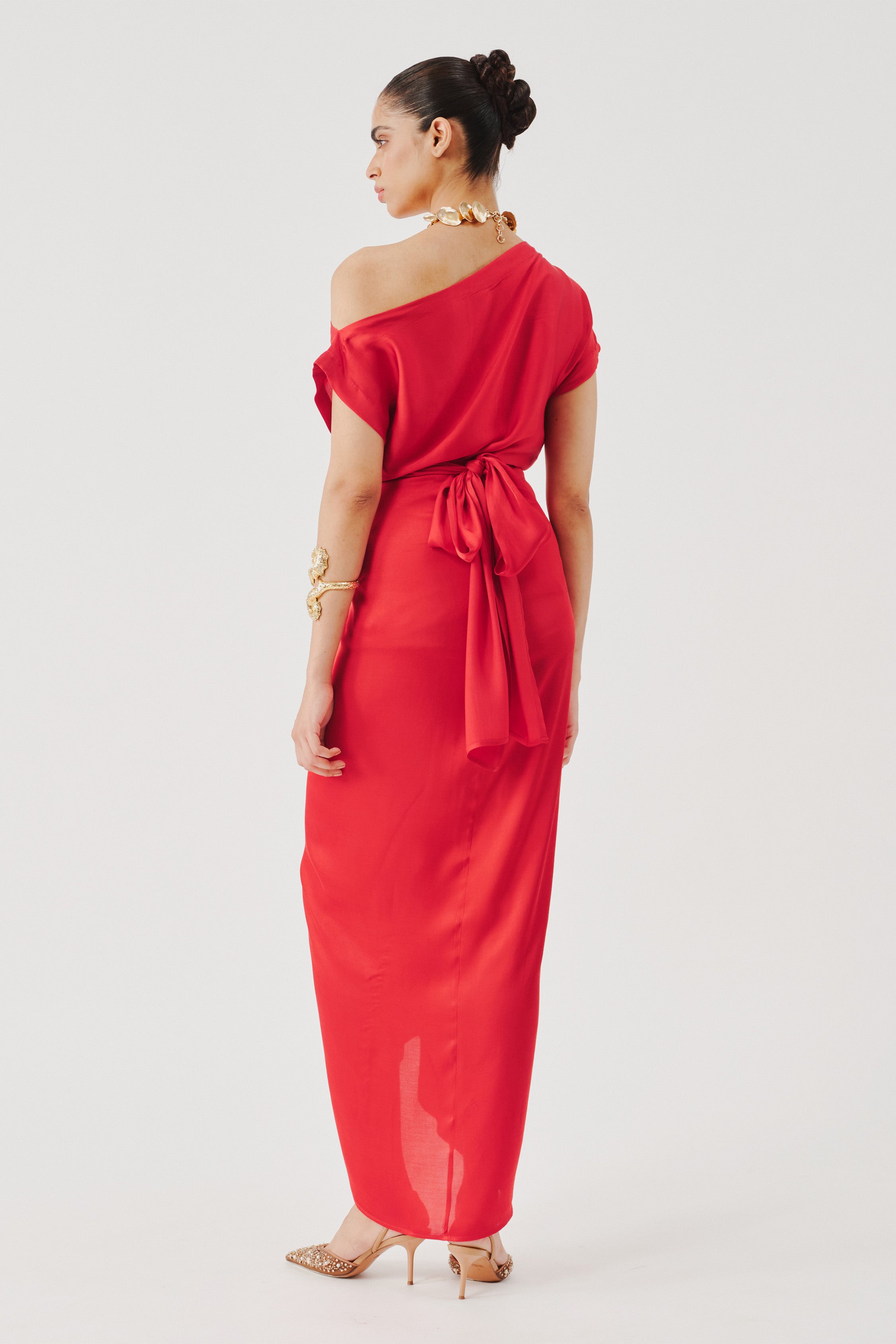 Honey Multiway Draped Skirt in Red