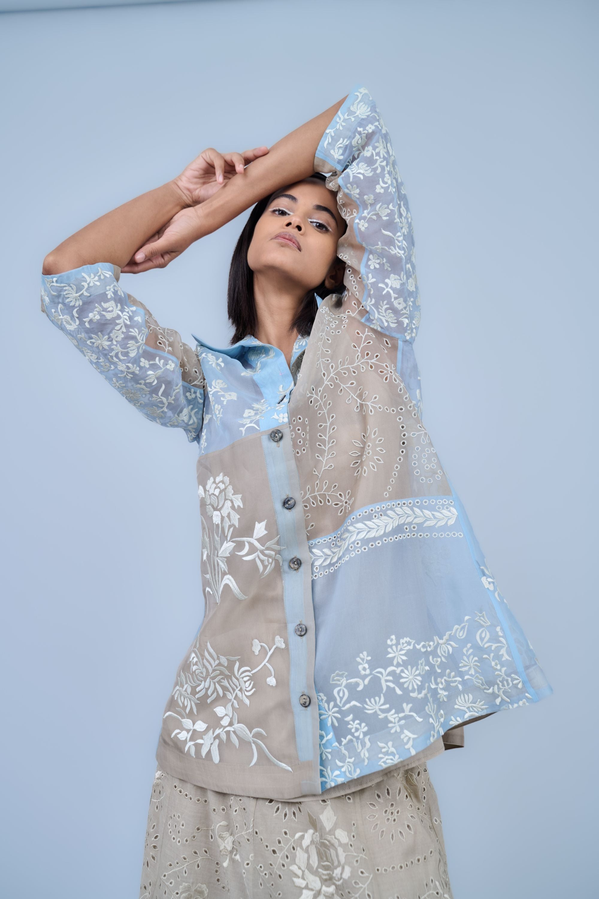Ice Multi Ec  Silk Organza Top