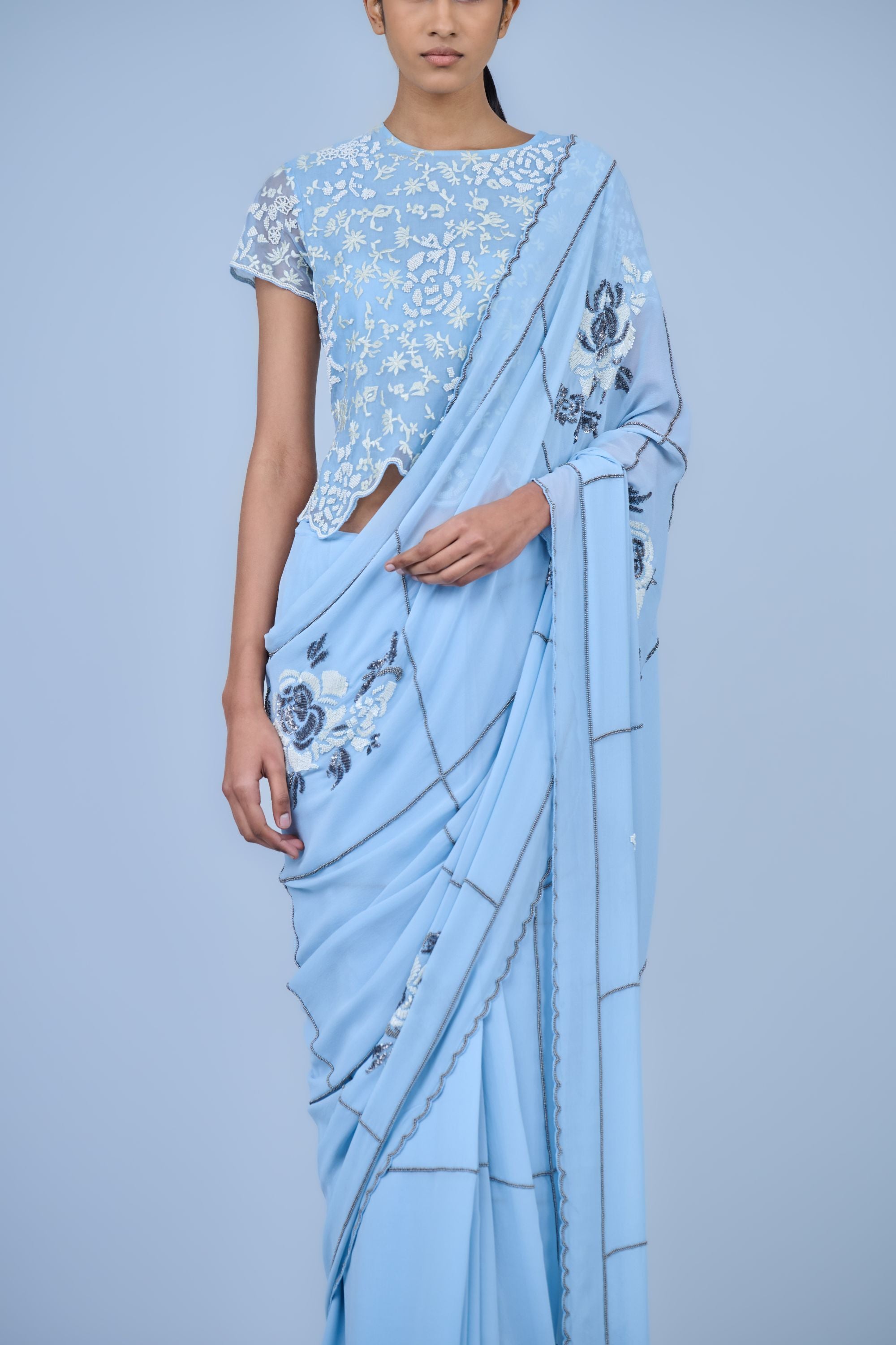 Ice Slv Ec Silk Georgette Sari