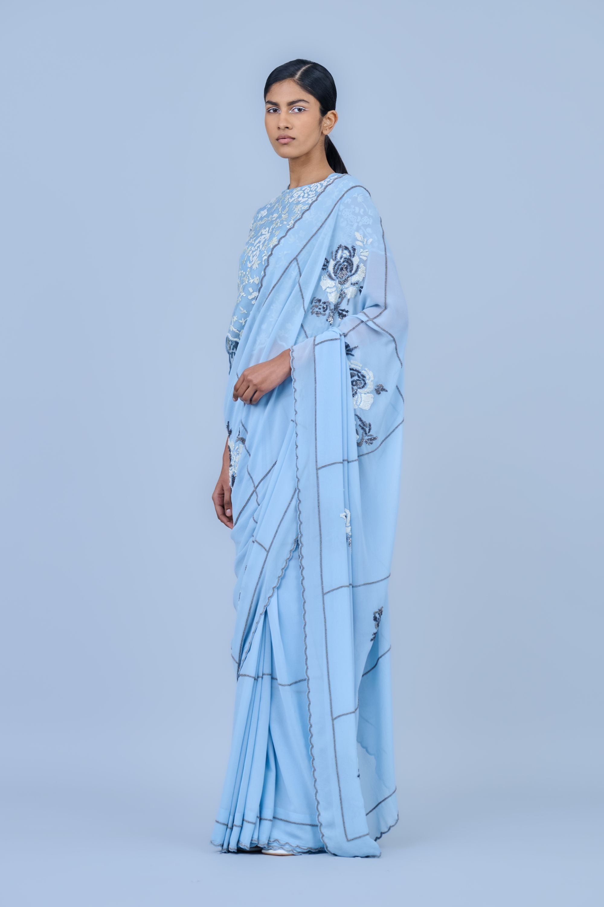 Ice Slv Ec Silk Georgette Sari
