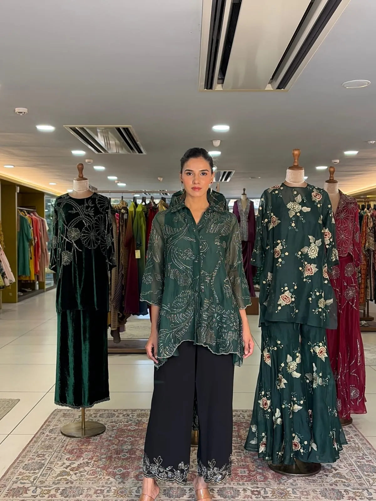 Emerald Silk Organza Thread Embroidered Jacket