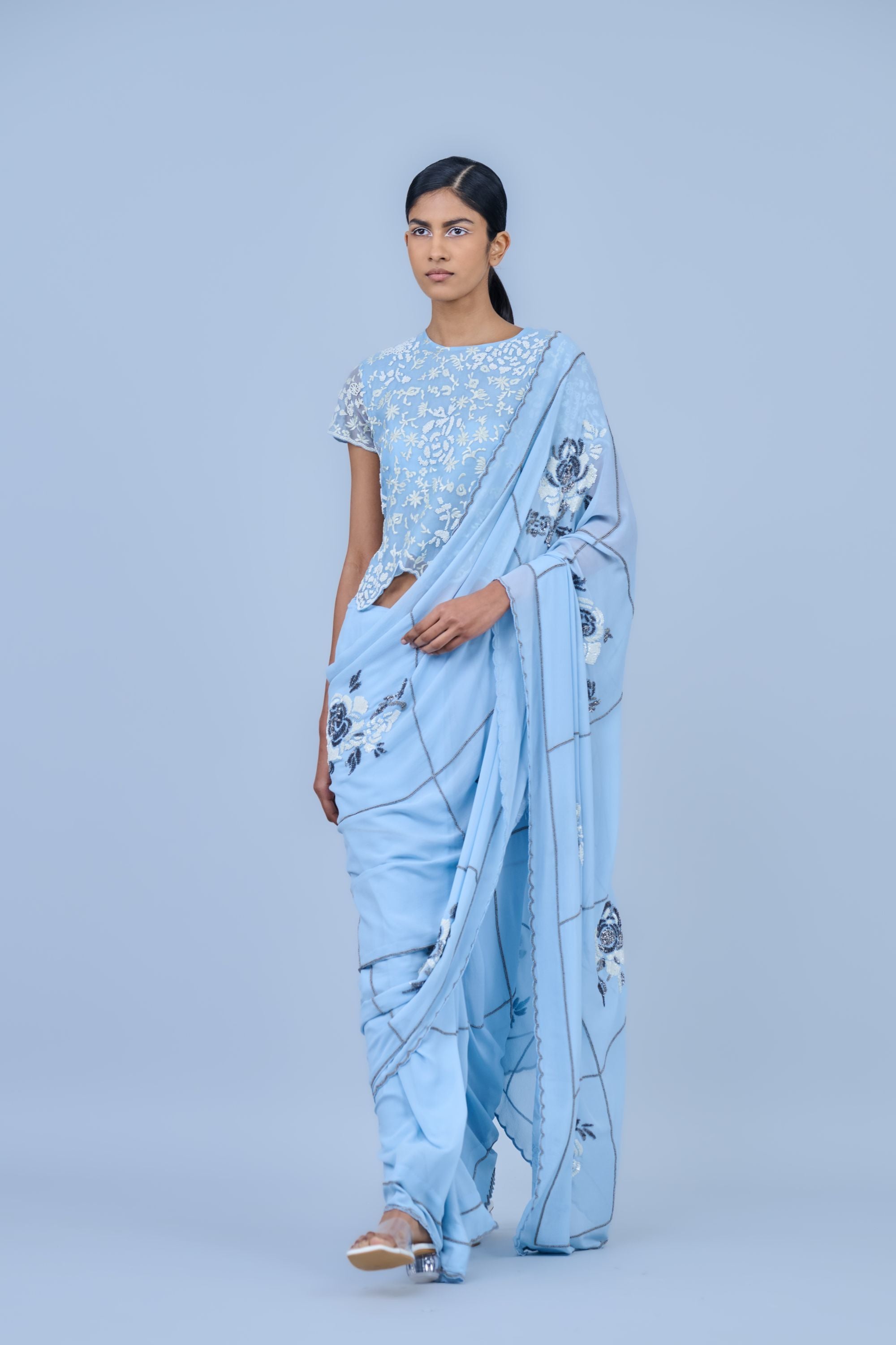 Ice Slv Ec Silk Georgette Sari