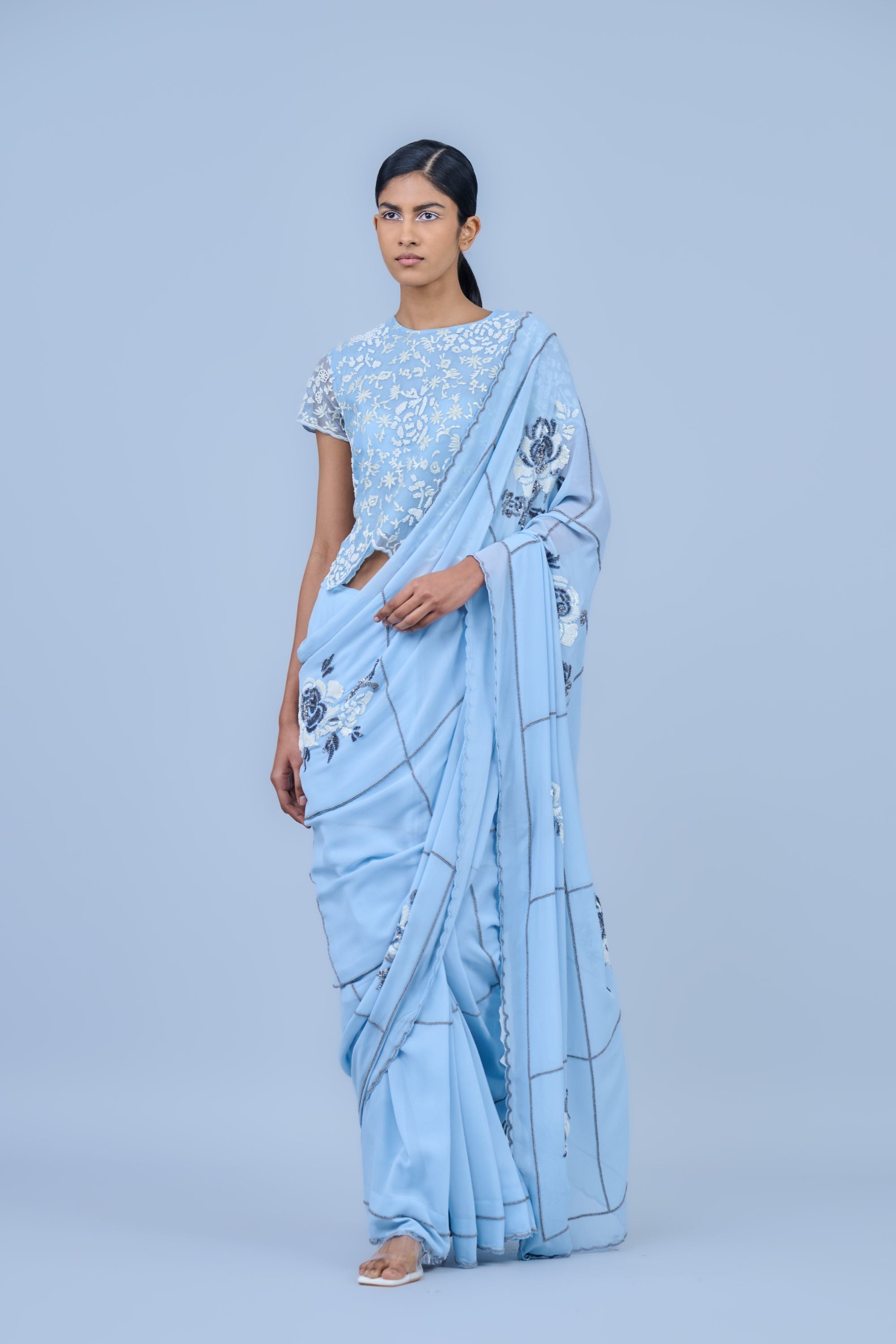Ice Slv Ec Silk Georgette Sari
