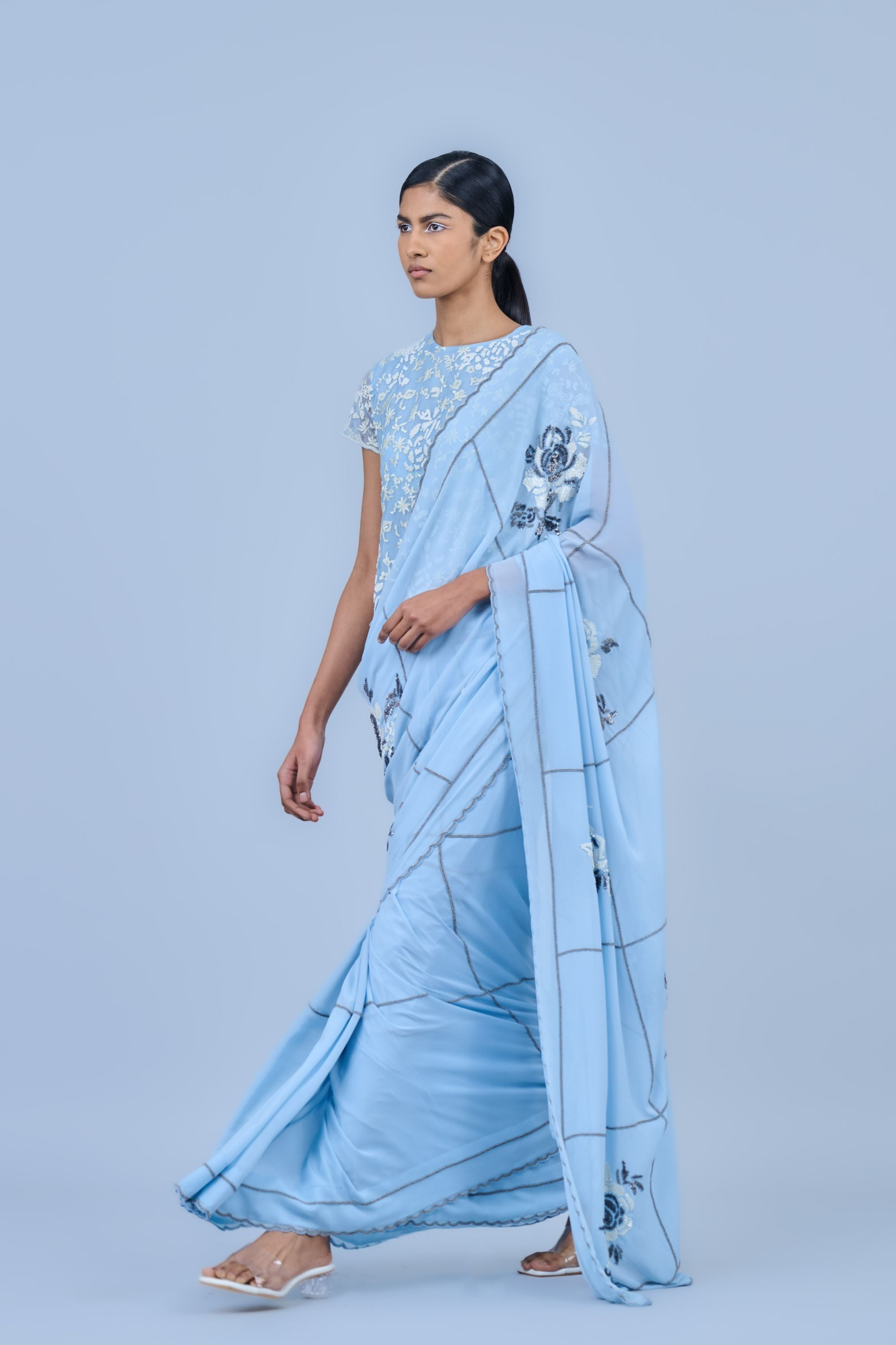 Ice Slv Ec Silk Georgette Sari