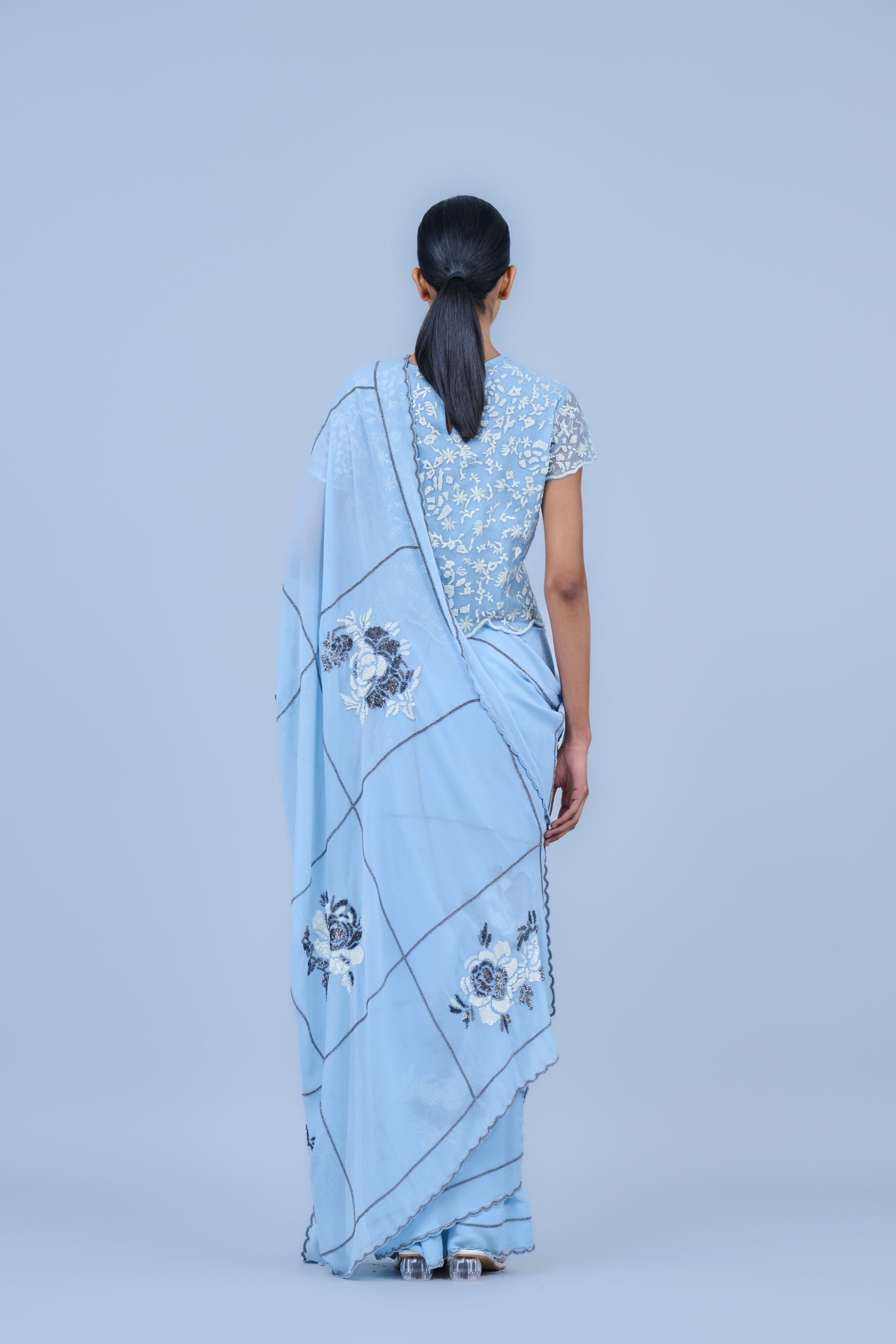 Ice Slv Ec Silk Georgette Sari